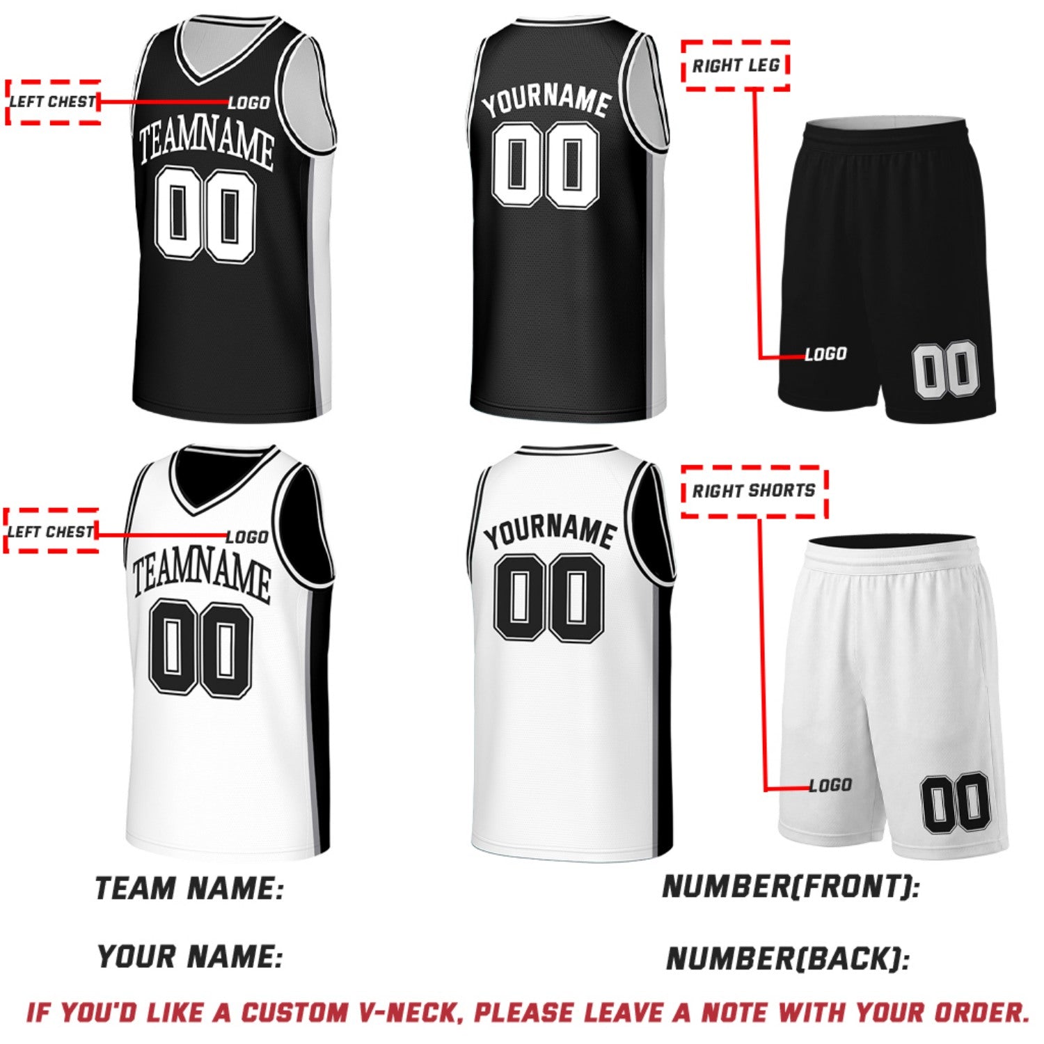 Custom Black & White Reversible Basketball Jersey & Shorts Set | Personalized Team Uniforms for Adult & Youth