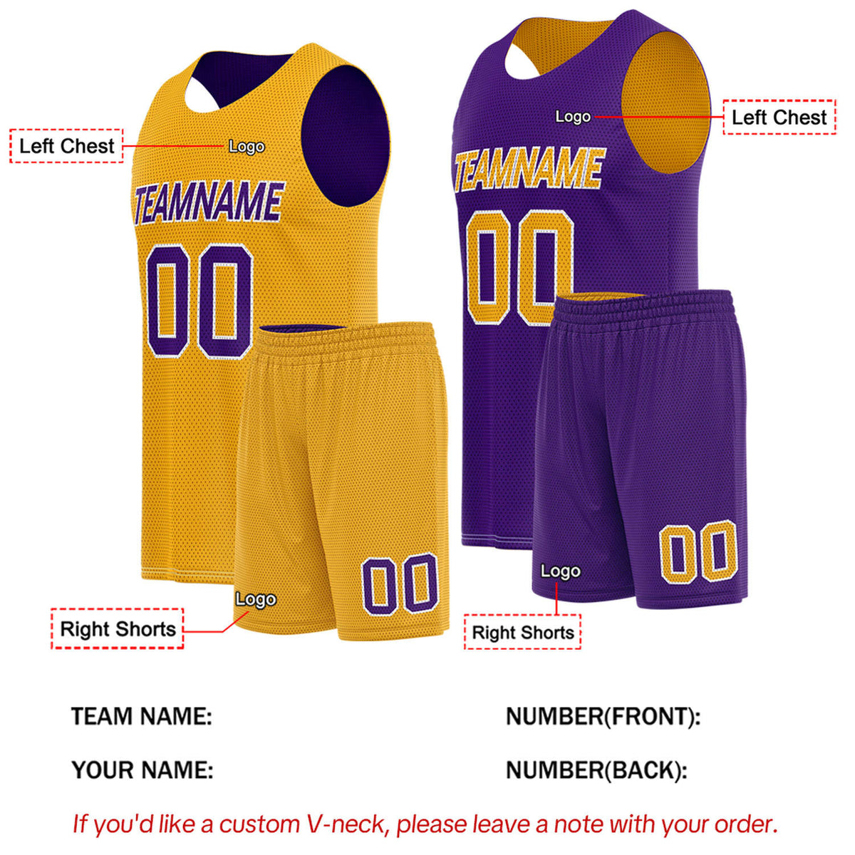 Custom Gold & Purple Reversible Basketball Uniform Set | Breathable Mesh Tank Top and Shorts