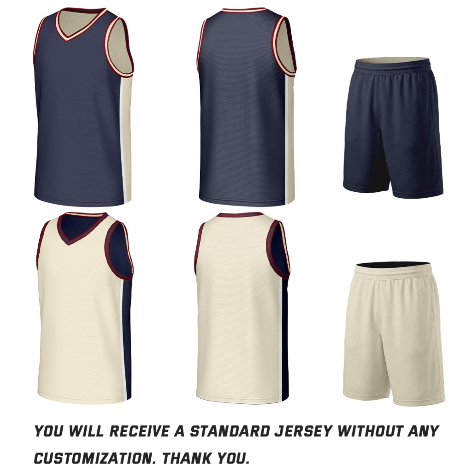 Custom Navy & Cream Reversible Basketball Jersey & Shorts Set | Personalized Team Uniforms for Adult & Youth