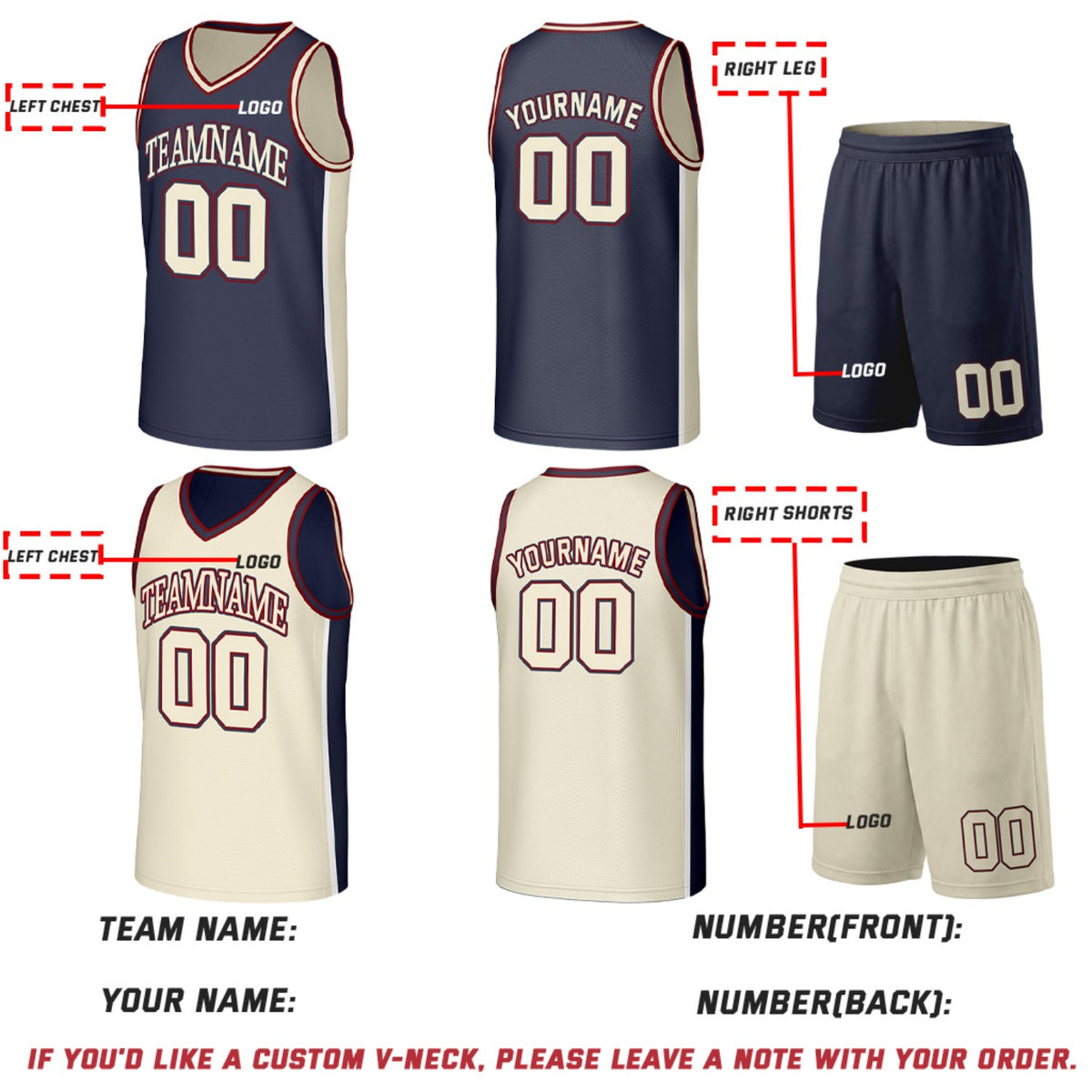 Custom Navy & Cream Reversible Basketball Jersey & Shorts Set | Personalized Team Uniforms for Adult & Youth