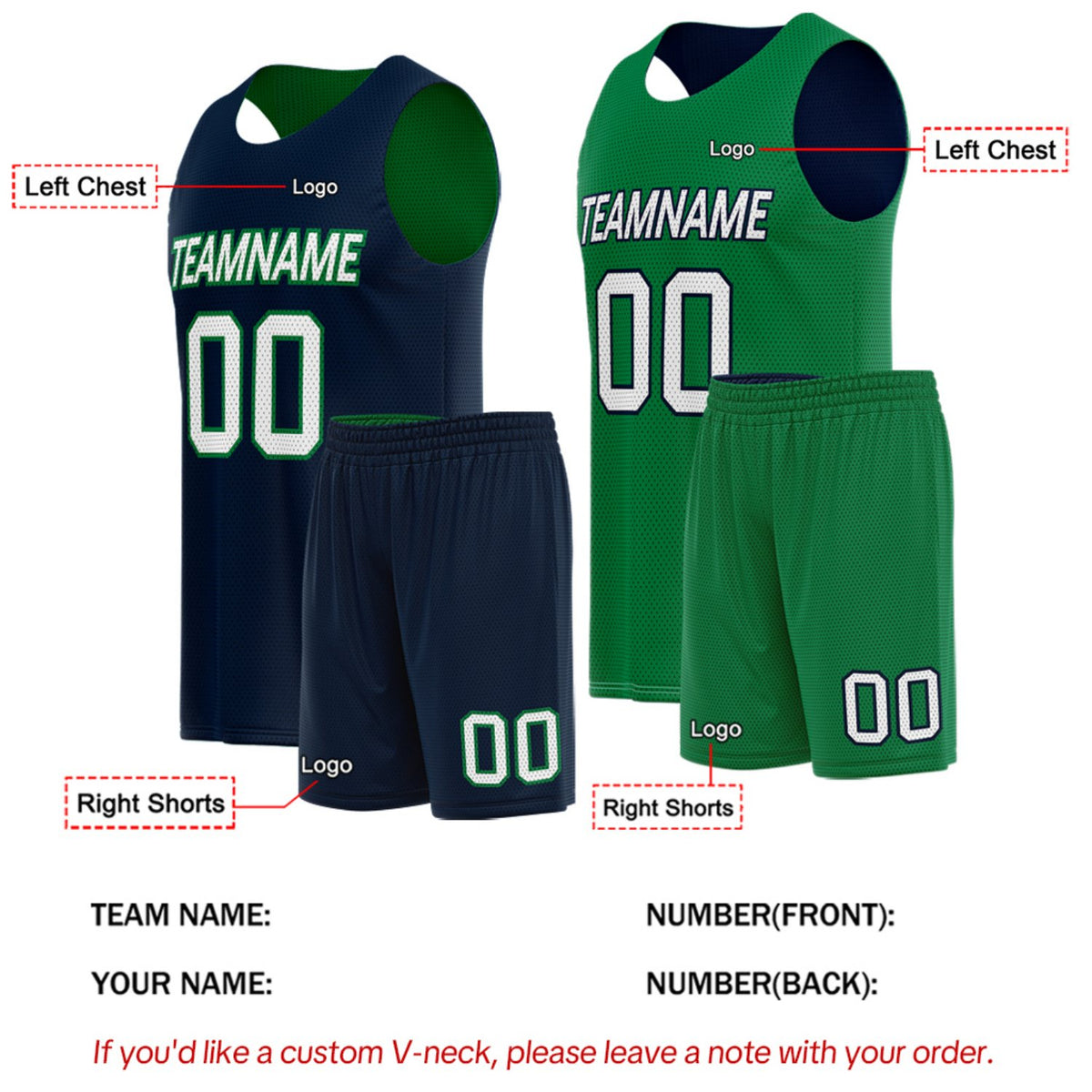 Custom Navy & Kelly Green Reversible Basketball Uniform Set | Breathable Mesh Tank Top and Shorts