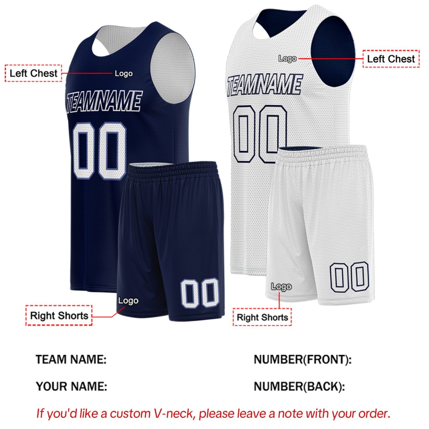 Custom Navy & White Reversible Basketball Uniform Set | Breathable Mesh Tank Top and Shorts
