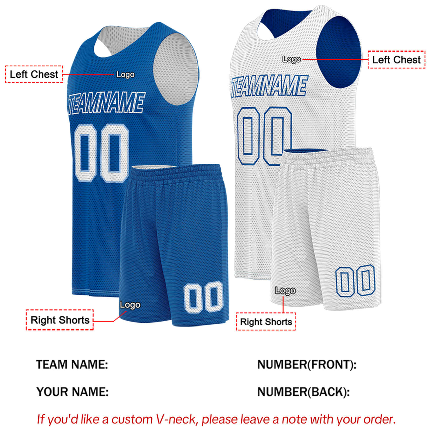 Custom Royal Blue & White Reversible Basketball Uniform Set | Breathable Mesh Tank Top and Shorts