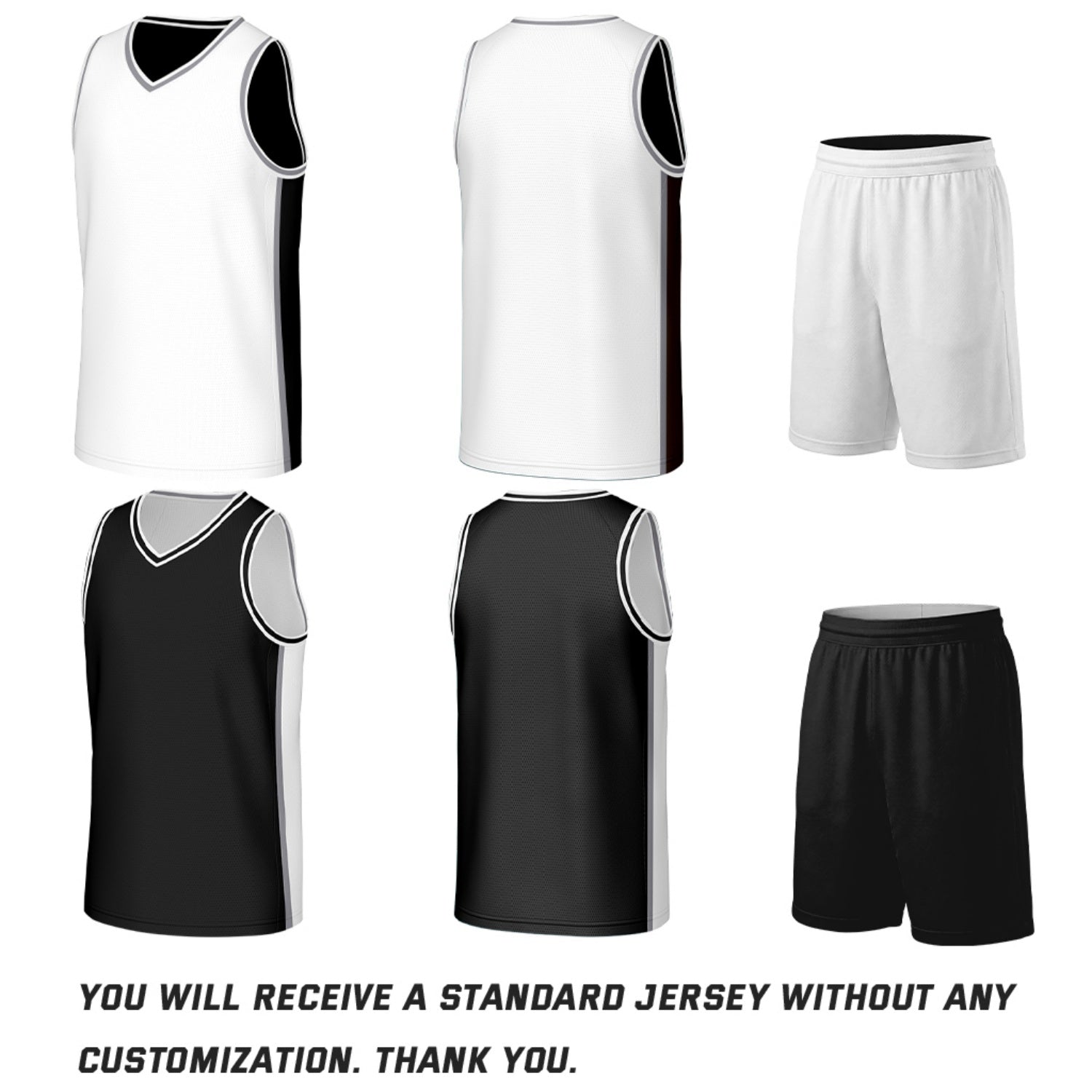 Custom White & Black Reversible Basketball Jersey & Shorts Set | Personalized Team Uniforms for Adult & Youth
