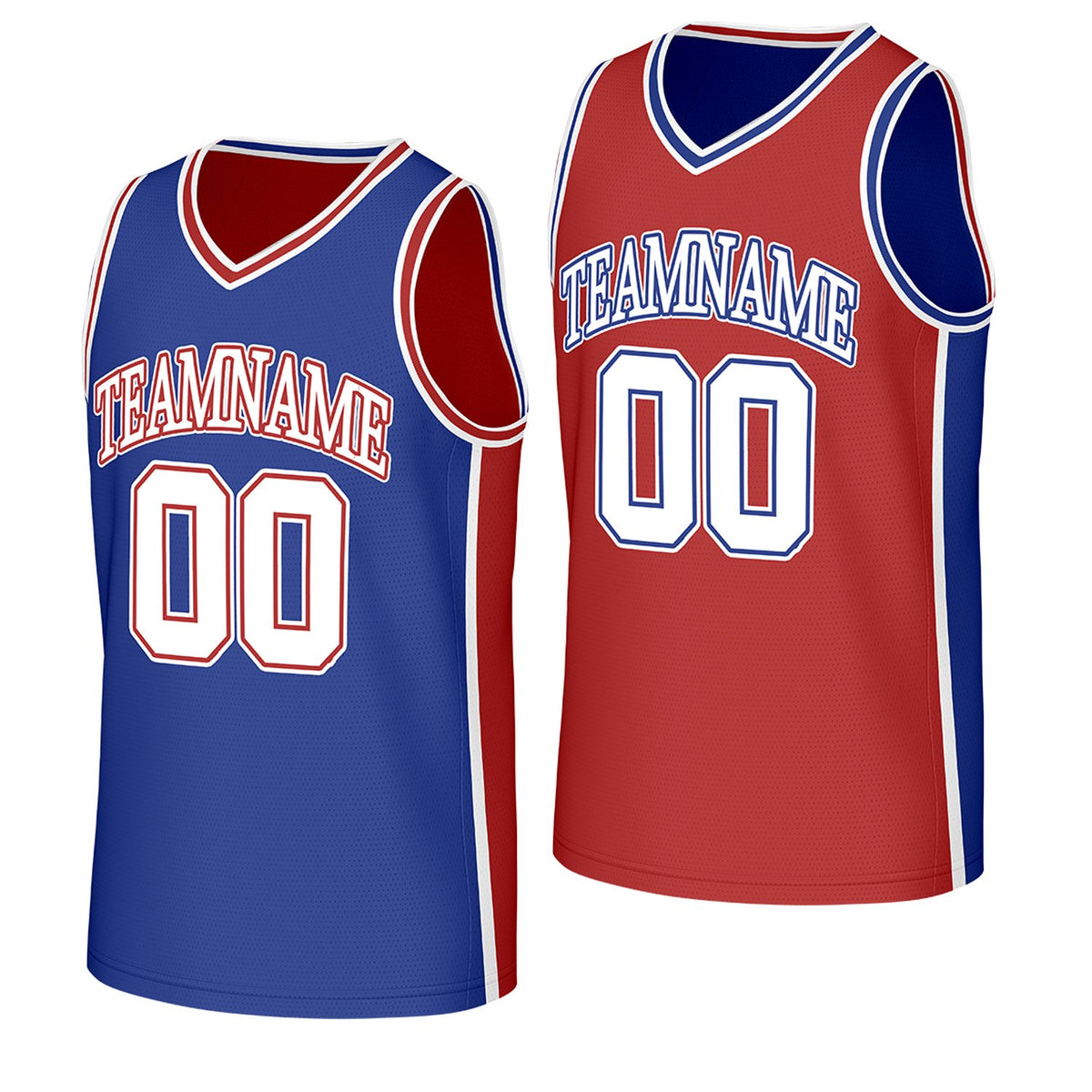 custom basketball jerseys for tournaments blue red reversible by Vosoli, Personalized team name, number &amp; logo. Fast delivery.