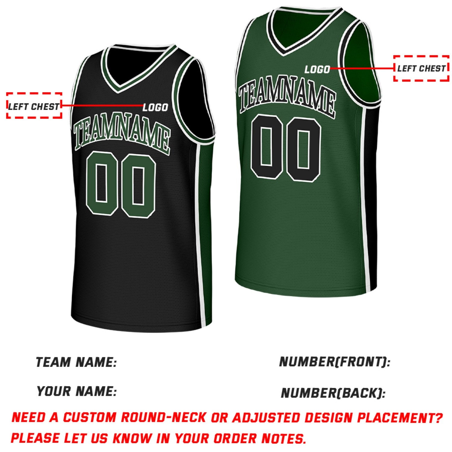 Custom Black & Green Reversible Basketball Jersey | Personalized Team Jerseys with Name Number Logo