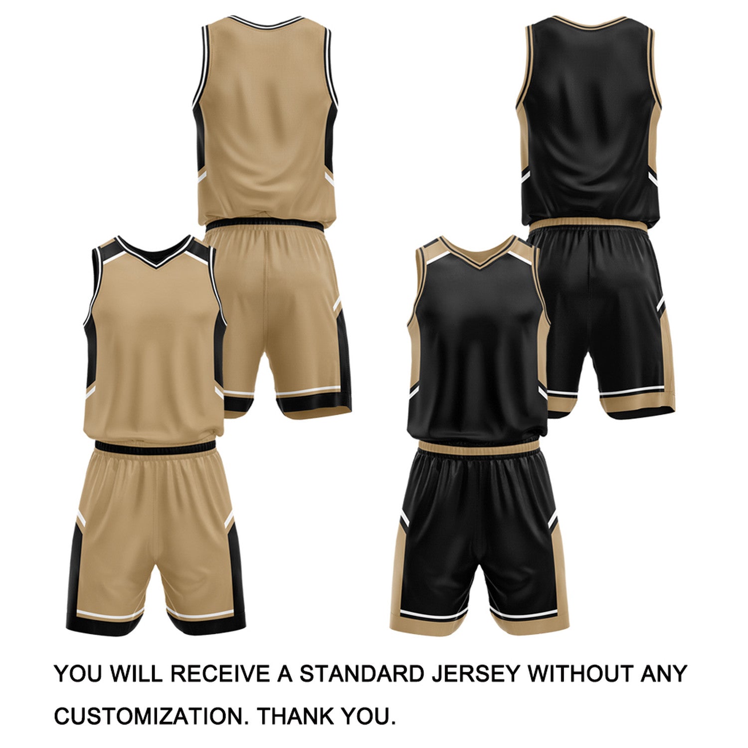 Custom Reversible Basketball Uniform Set | Khaki & Black V-Neck Sleeveless Jersey & Athletic Shorts