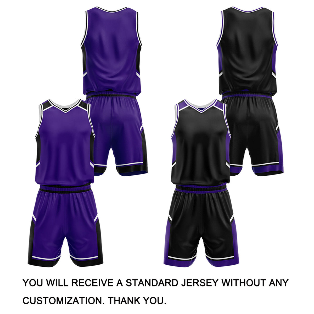 Custom Reversible Basketball Uniform Set | Purple & Black V-Neck Sleeveless Jersey & Athletic Shorts