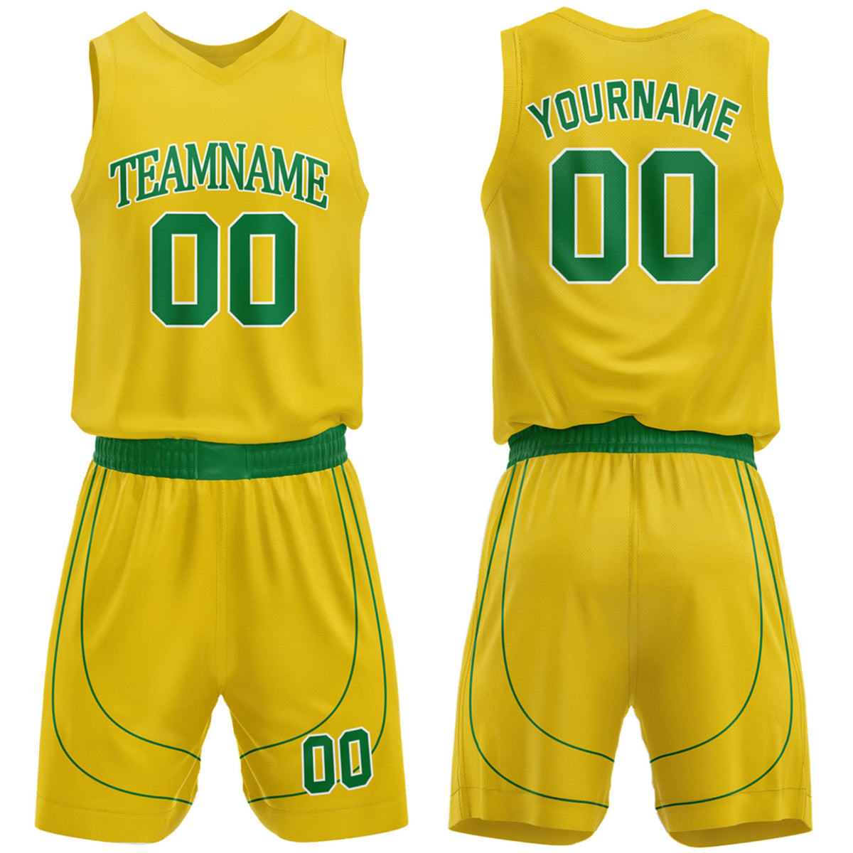 Custom basketball uniforms for high school yellow‑green set by Vosoli, personalized team name, number & logo, breathable mesh jersey and shorts for high school, youth and AAU teams