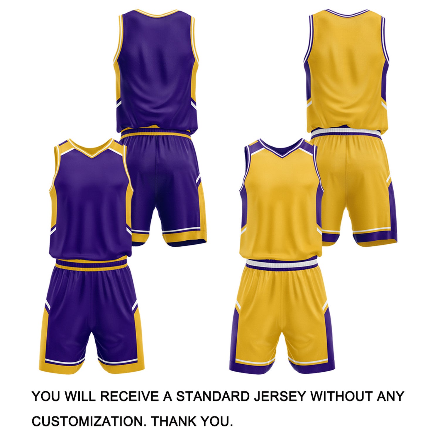 Custom Reversible Basketball Uniform Set | Purple & Gold V-Neck Sleeveless Jersey & Athletic Shorts