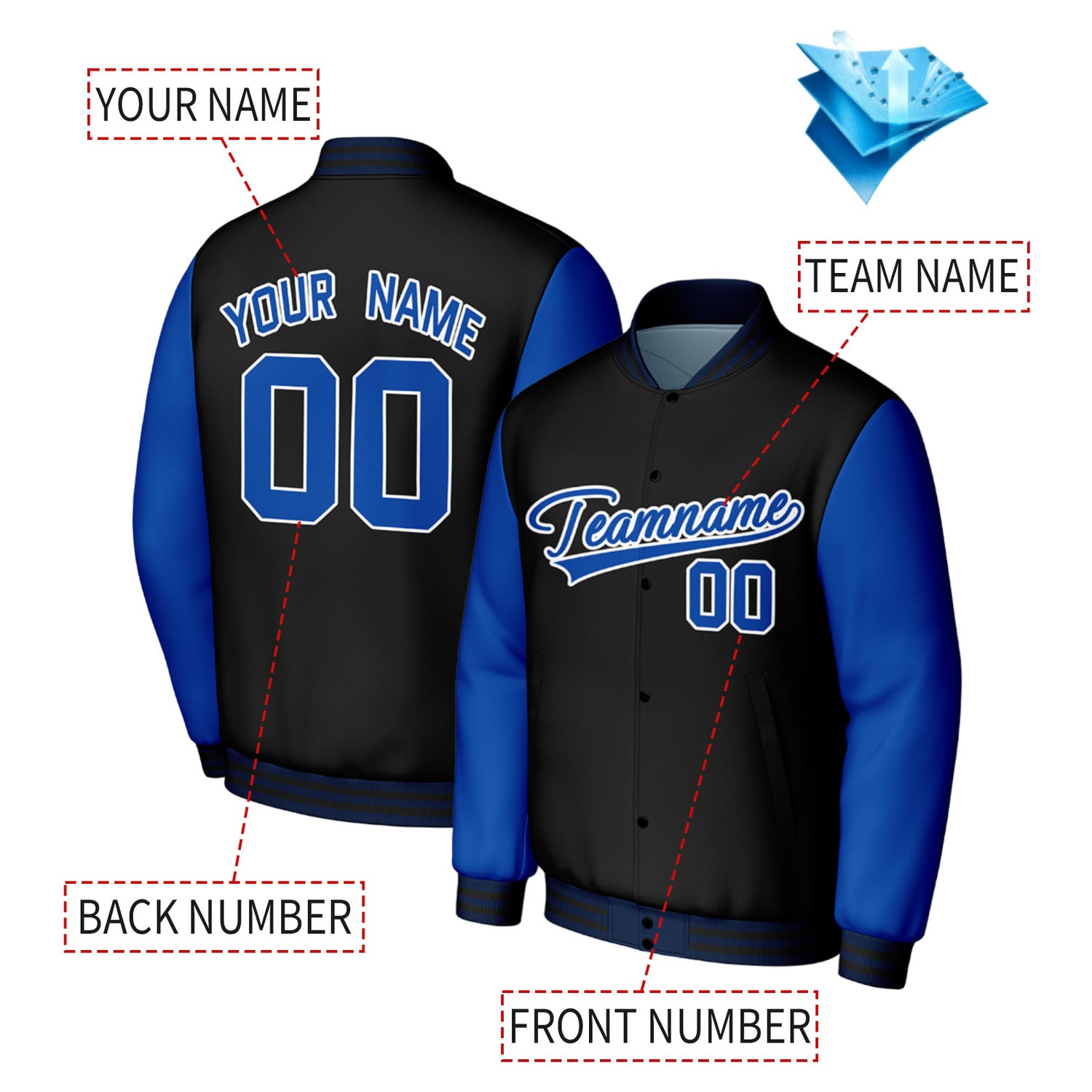 Custom Black & Blue Baseball Jacket | Personalized Letterman Jacket with Stitched Name & Number for Adult & Youth