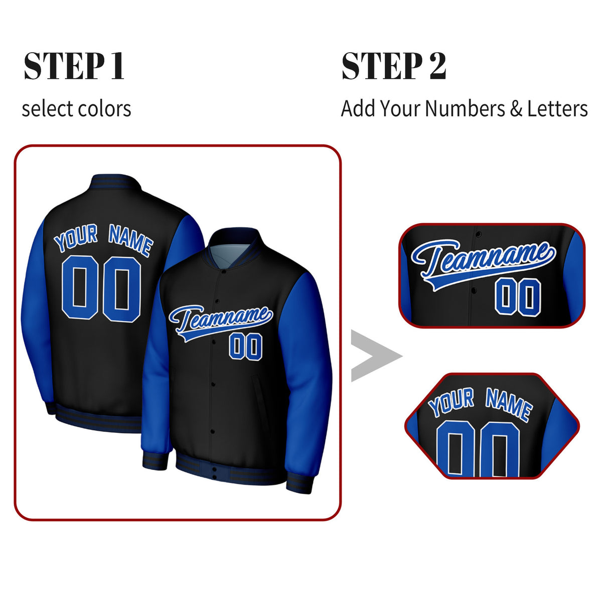 Custom Black & Blue Baseball Jacket | Personalized Letterman Jacket with Stitched Name & Number for Adult & Youth