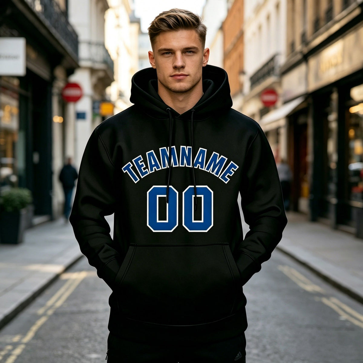 Custom Black & Blue Hoodie | Personalized Name & Number Sports Pullover | Vosoli