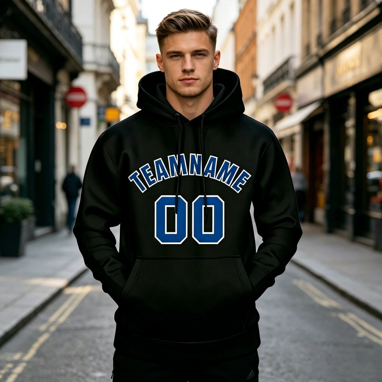 Custom Black & Blue Hoodie | Personalized Name & Number Sports Pullover | Vosoli