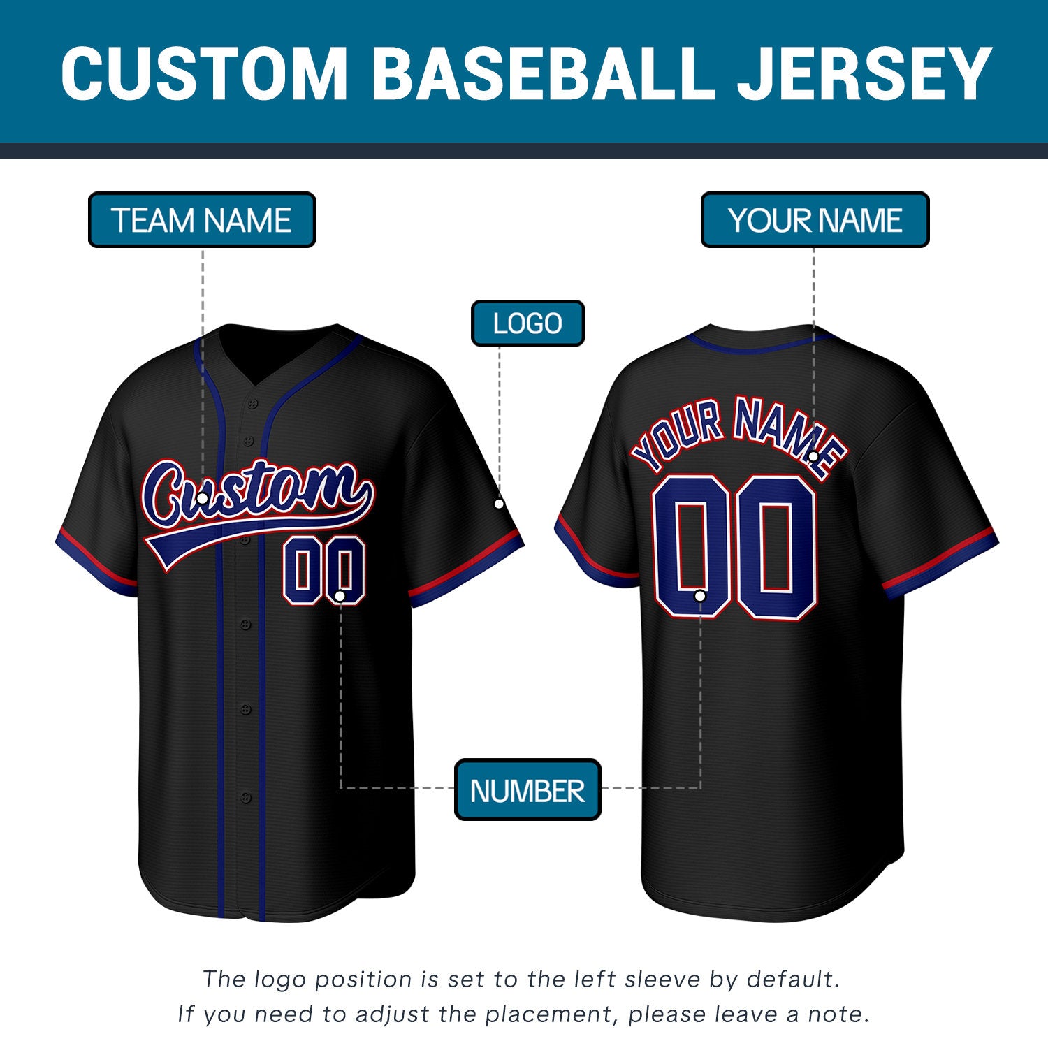 Custom Black Stitched Baseball Jersey | Personalized Name & Number | Team Uniform