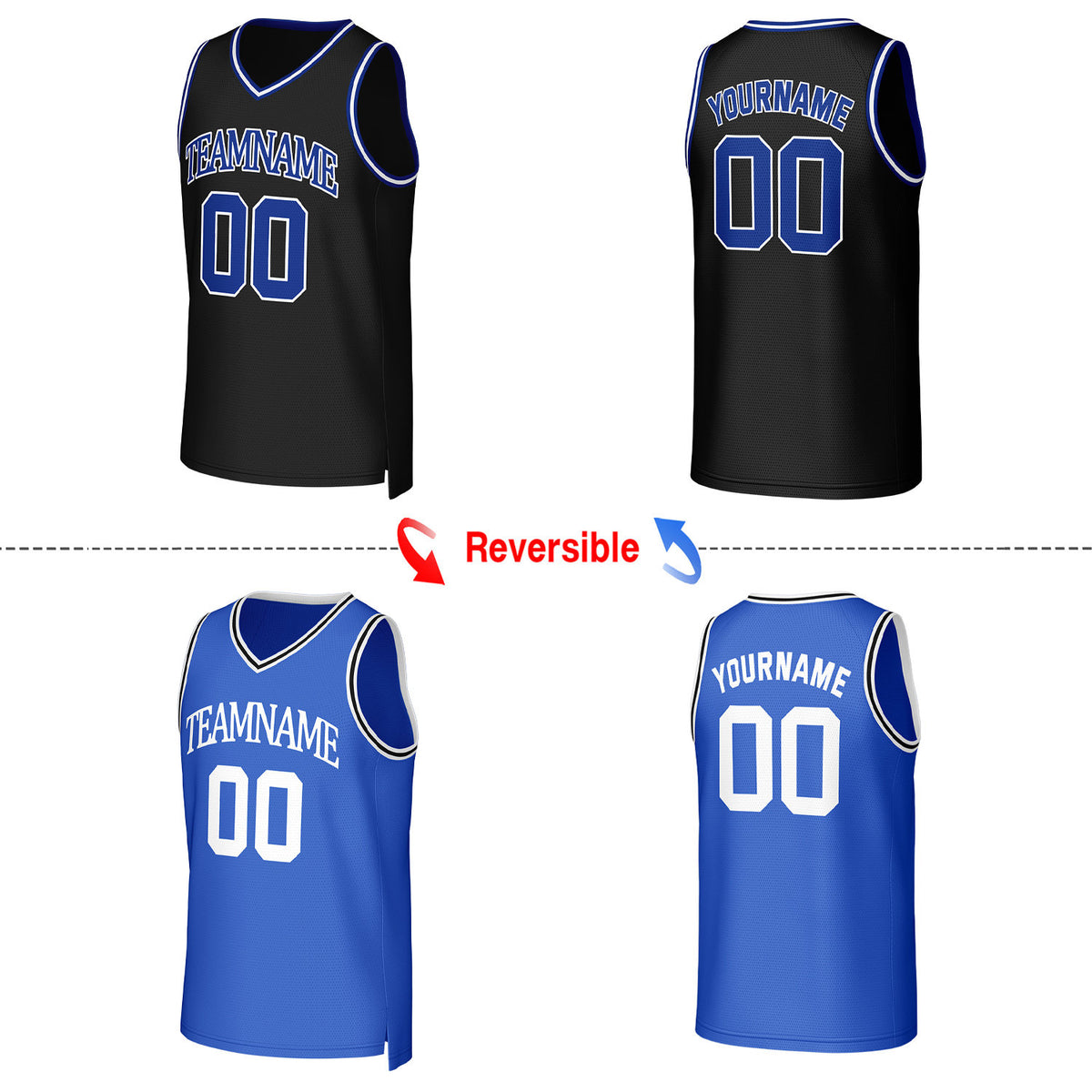 Custom Black & Blue Reversible Basketball Jersey | Personalized Team Uniform