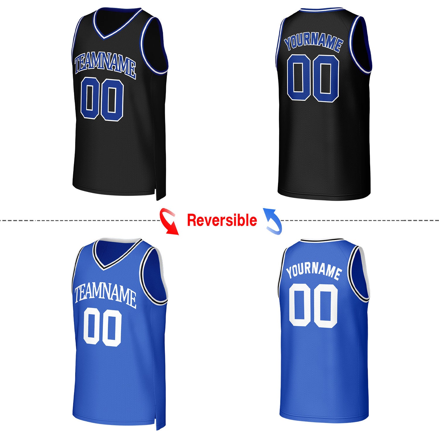 Custom Black & Blue Reversible Basketball Jersey | Personalized Team Uniform