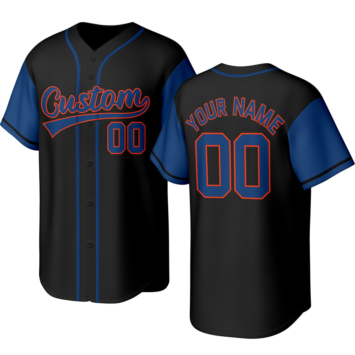 Custom black &amp; blue baseball jersey with stitched logo, personalized name &amp; number, button-front short-sleeve sports uniform for team men women youth game practice - Vosoli