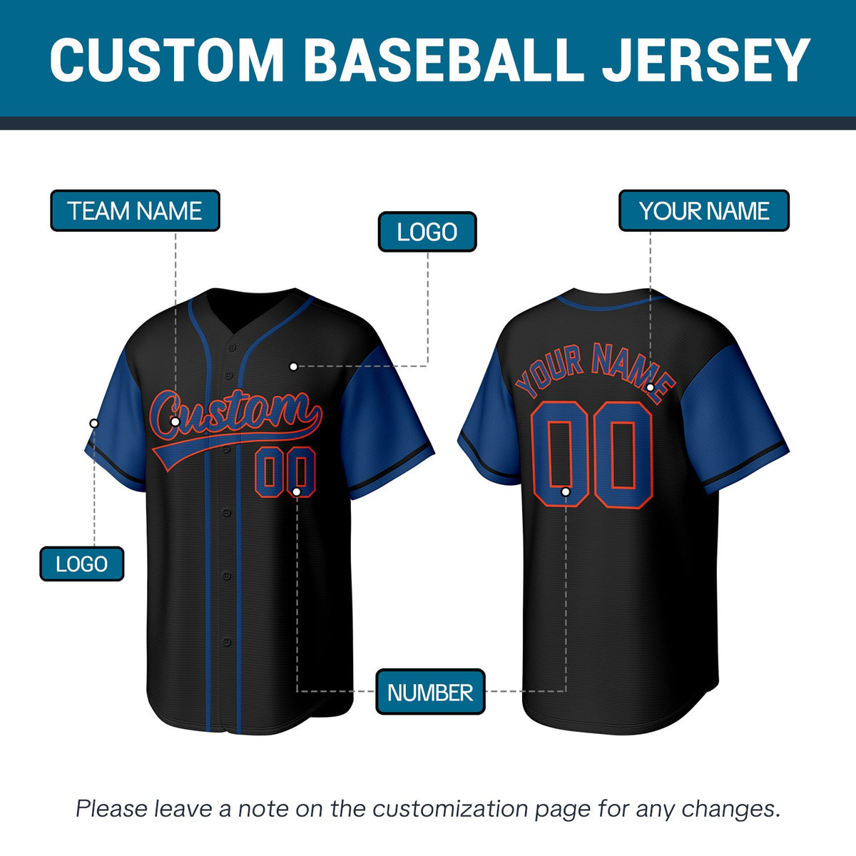 Custom Black & Blue Stitched Baseball Jersey | Personalized Name & Number | Team Uniform