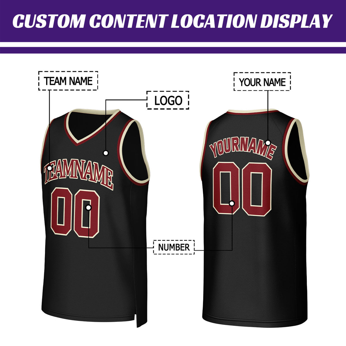 Custom Black Burgundy Mesh Basketball Jersey | Personalized Team Uniform | Vosoli