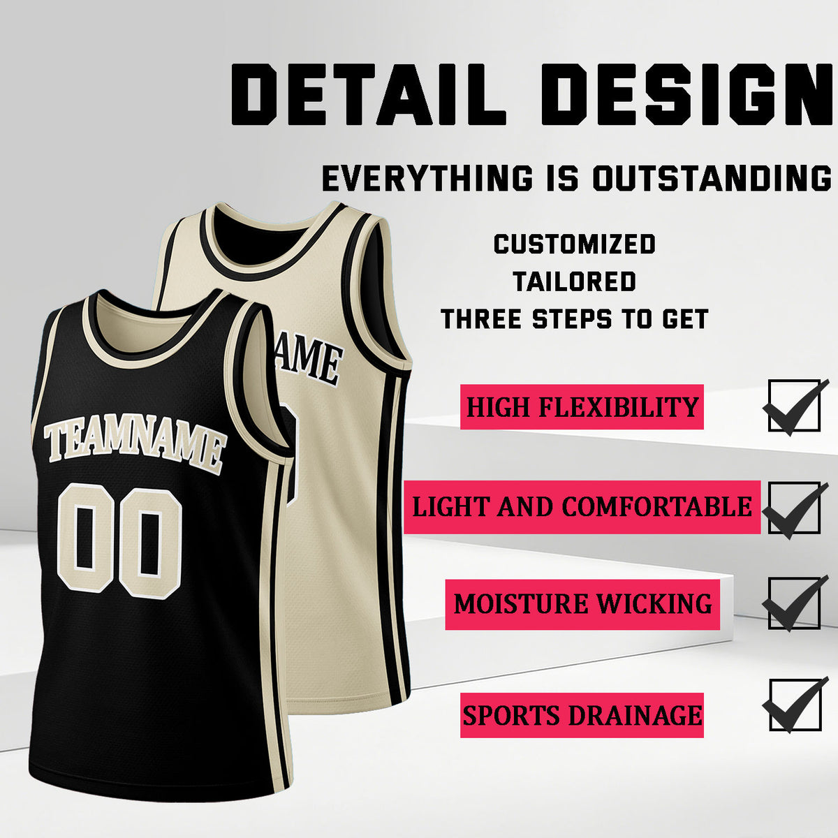 Custom Black & Cream Reversible Basketball Jersey Shorts Set | Personalized Full Team Uniform