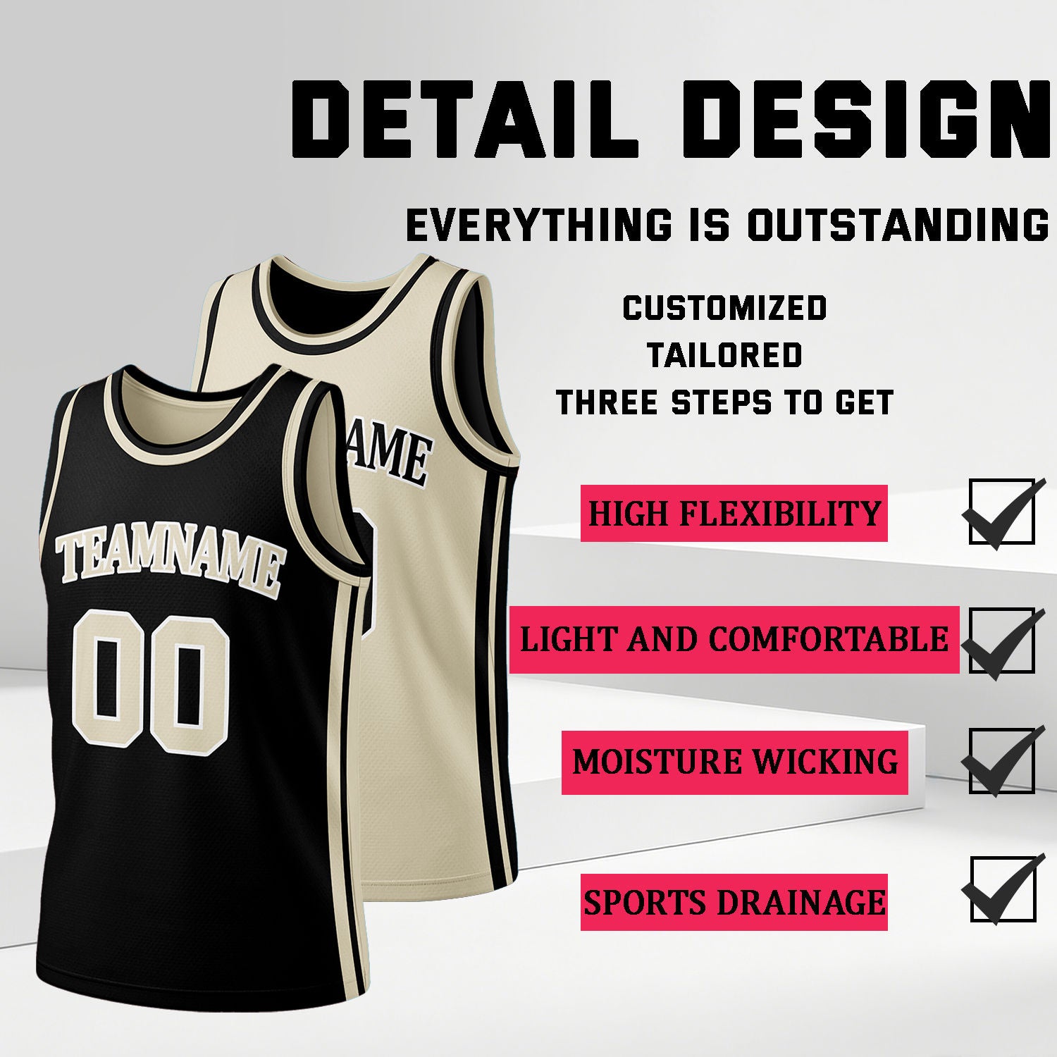 Custom Black & Cream Reversible Basketball Jersey Shorts Set | Personalized Full Team Uniform