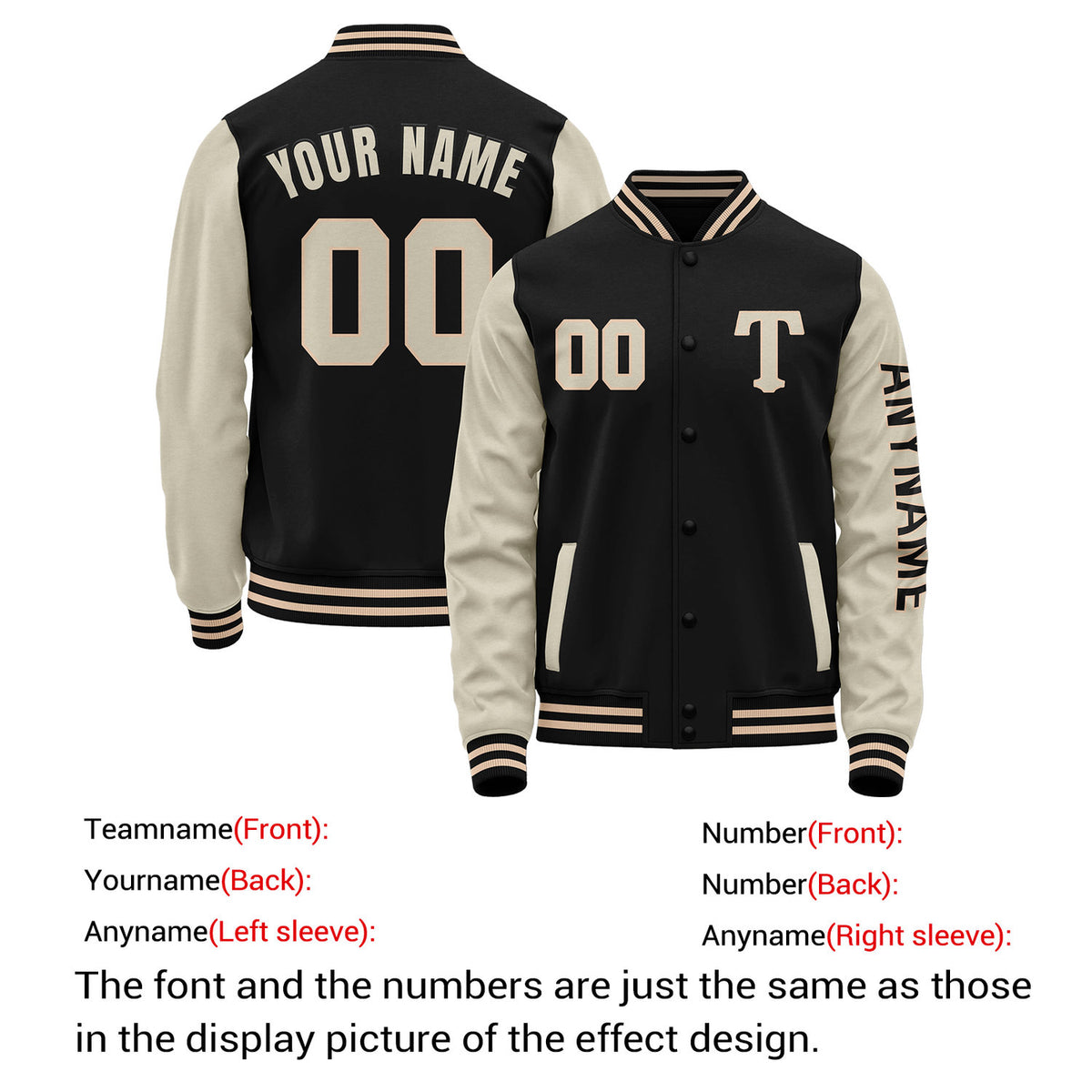Custom Black & Cream Varsity Letterman Jacket | Personalized Baseball Bomber Coat for Adult & Youth