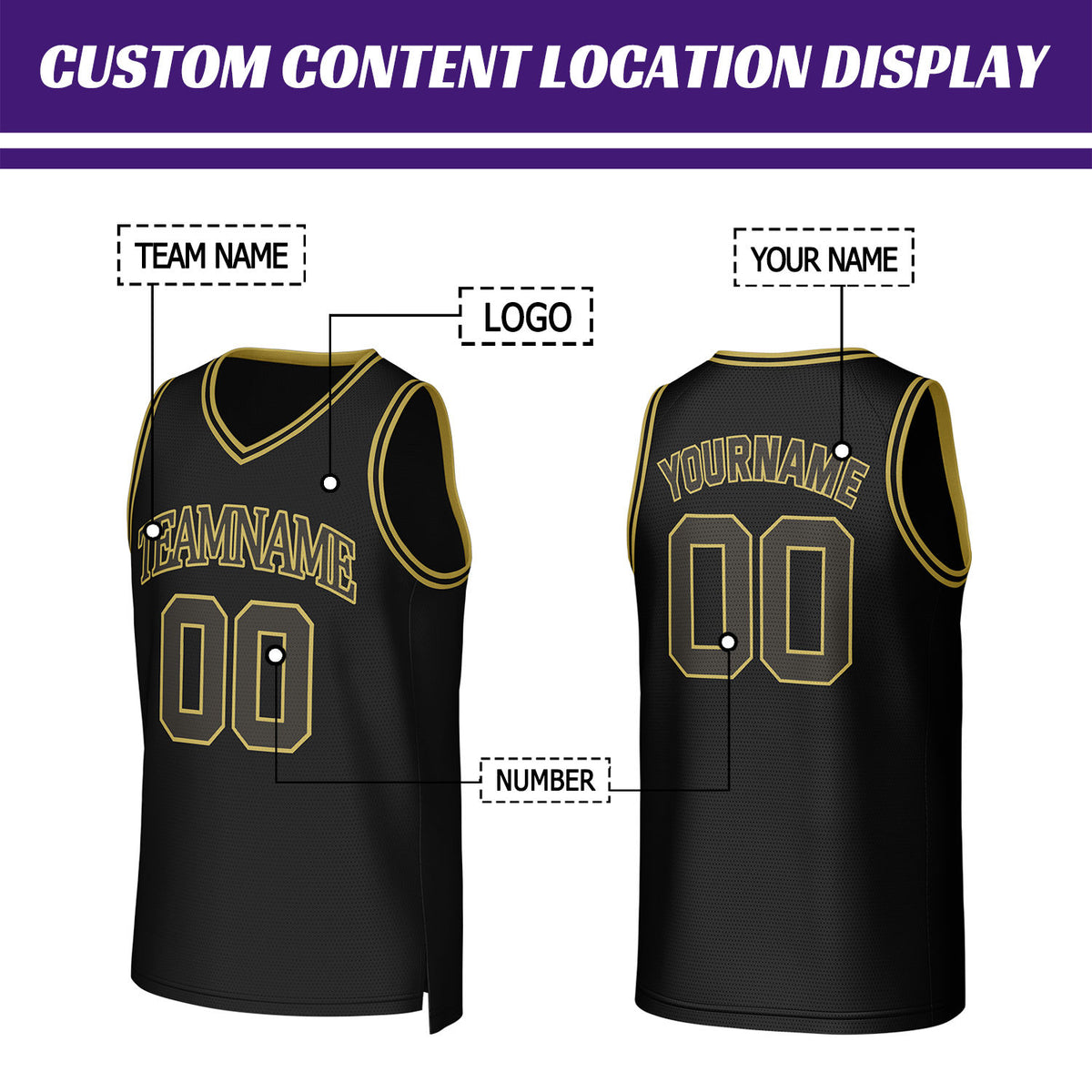 Custom Black & Gold Basketball Jersey | Personalized Name & Number Team Uniform