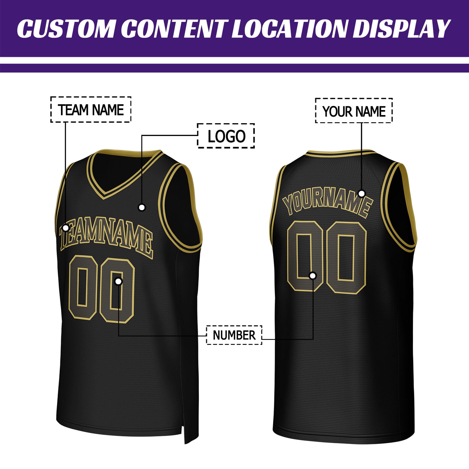 Custom Black & Gold Basketball Jersey | Personalized Name & Number Team Uniform