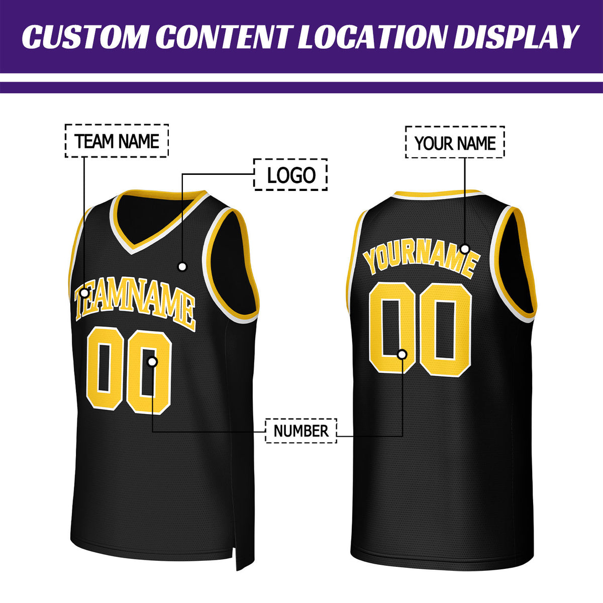 Custom Black & Gold Basketball Jersey | Personalized Name & Number Team Uniform