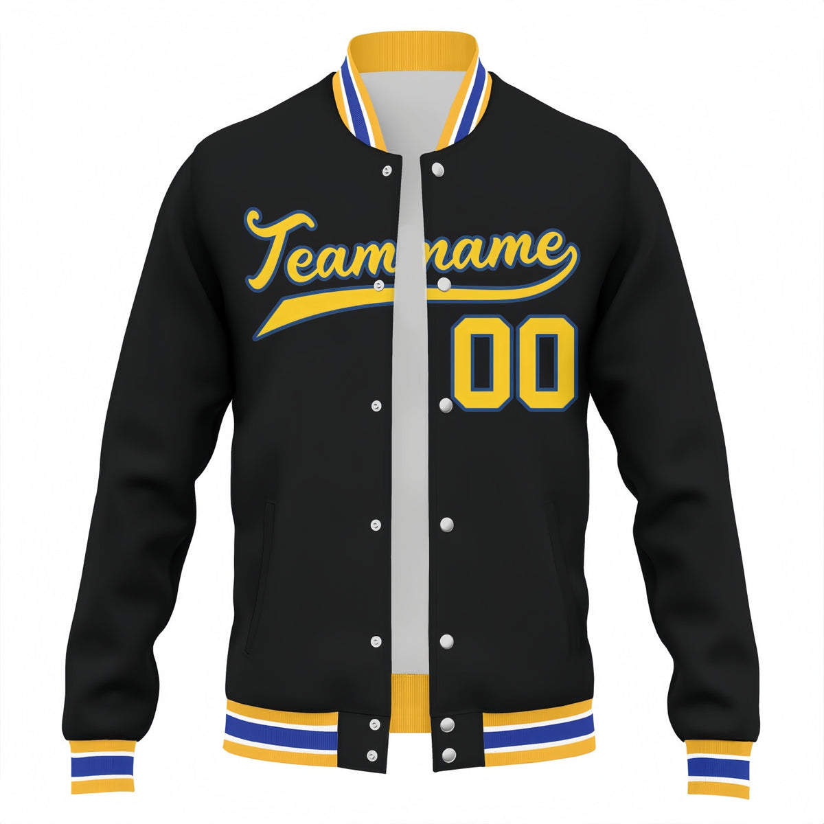 Custom Black & Gold Varsity Baseball Jacket | Personalized Team Name & Number