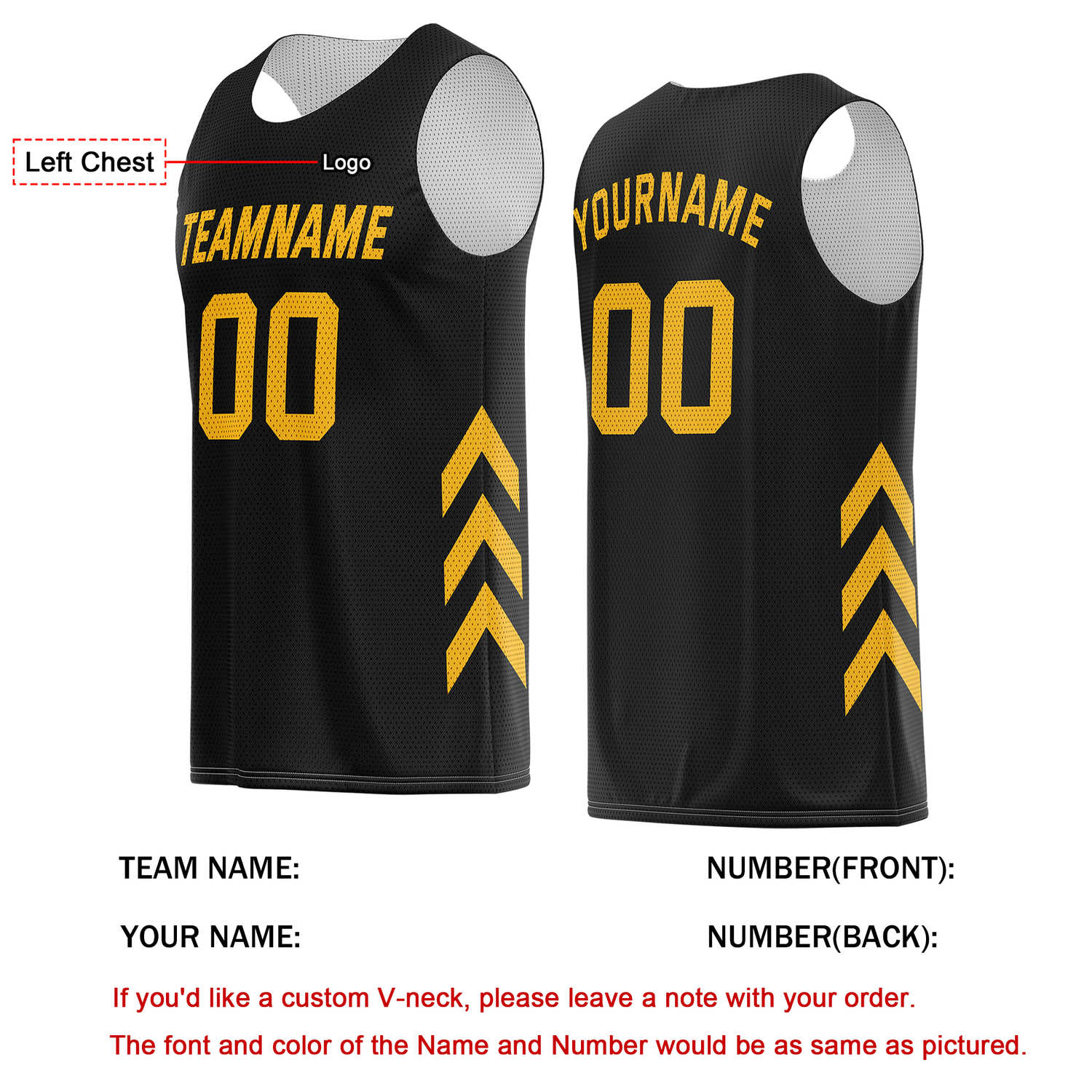 Custom Black & Gold Chevron Basketball Jersey | Personalized Team Kit - Vosoli