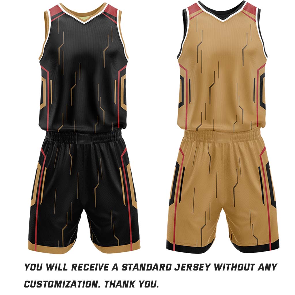Custom Black & Gold Reversible Geometric Basketball Jersey Shorts Set | Personalized Team Uniform