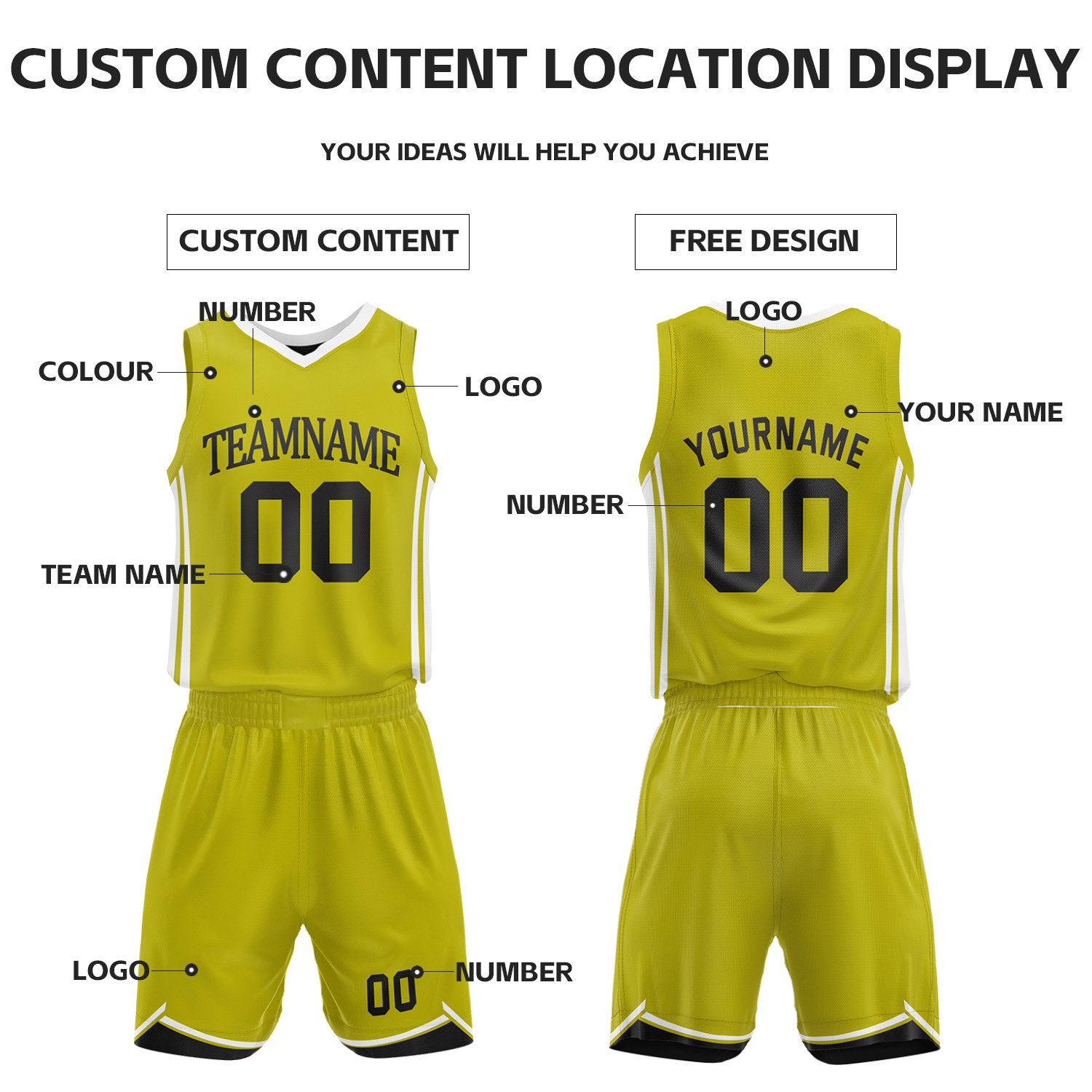 Custom Black & Gold Reversible Basketball Jersey Shorts Set | Personalized Full Vintage Team Uniform