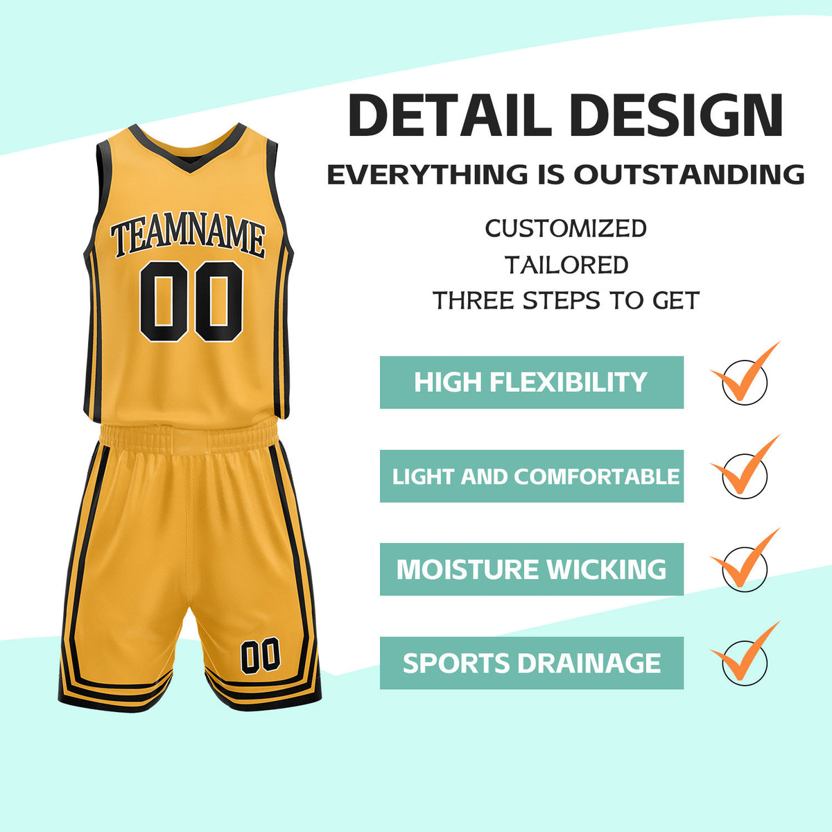 Custom Black & Gold Reversible Basketball Jersey Shorts Set | Personalized Full Vintage Team Uniform
