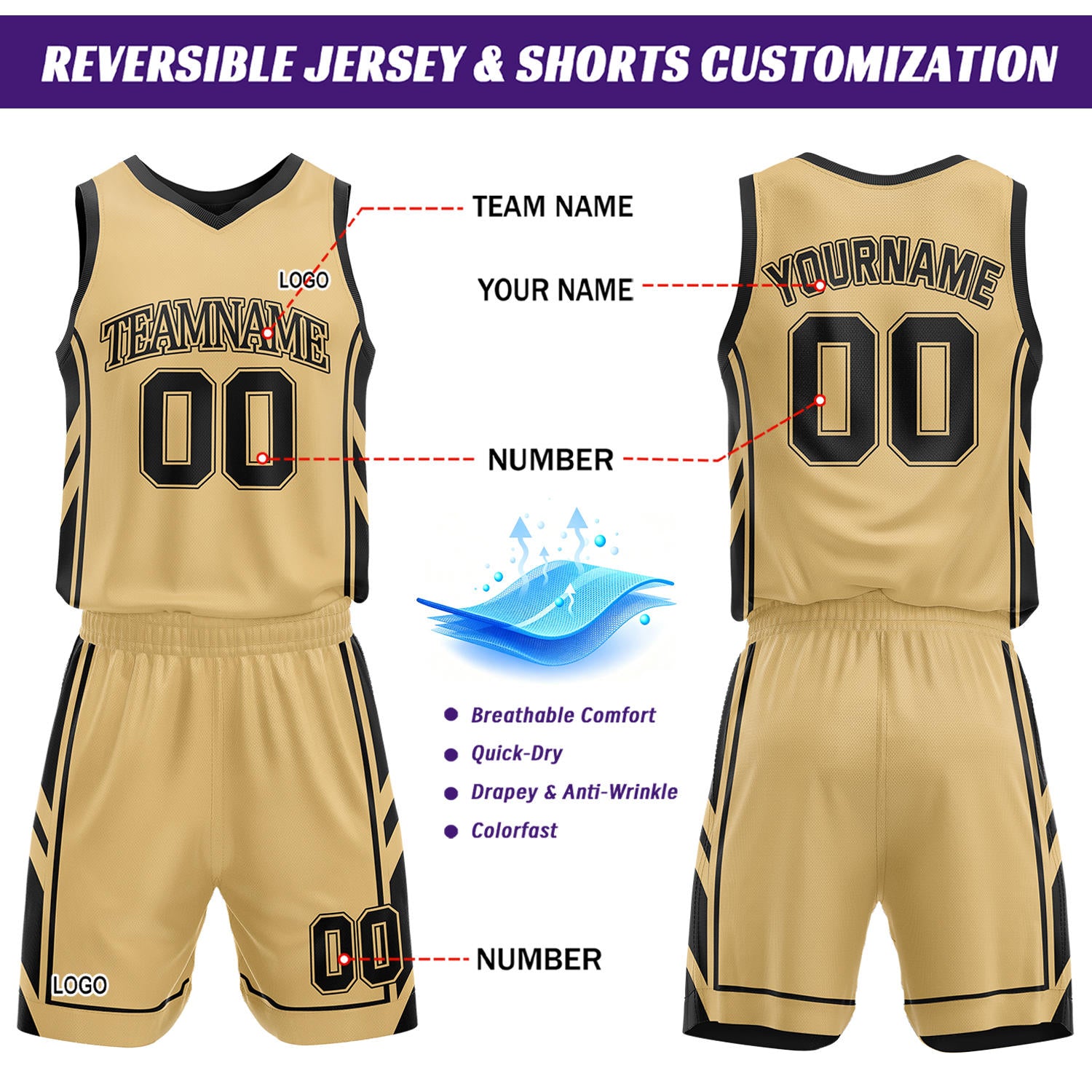 Custom Black & Gold Reversible Basketball Uniform Set | Personalized Name Number Mesh Jersey Shorts Kit