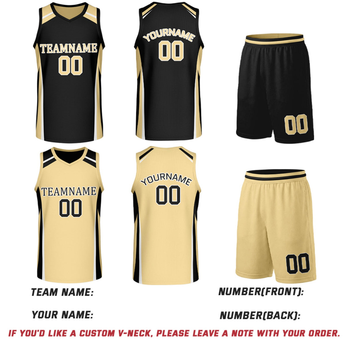 Custom Black & Gold Reversible Basketball Jerseys | Personalized Team Uniforms Set for Men Women