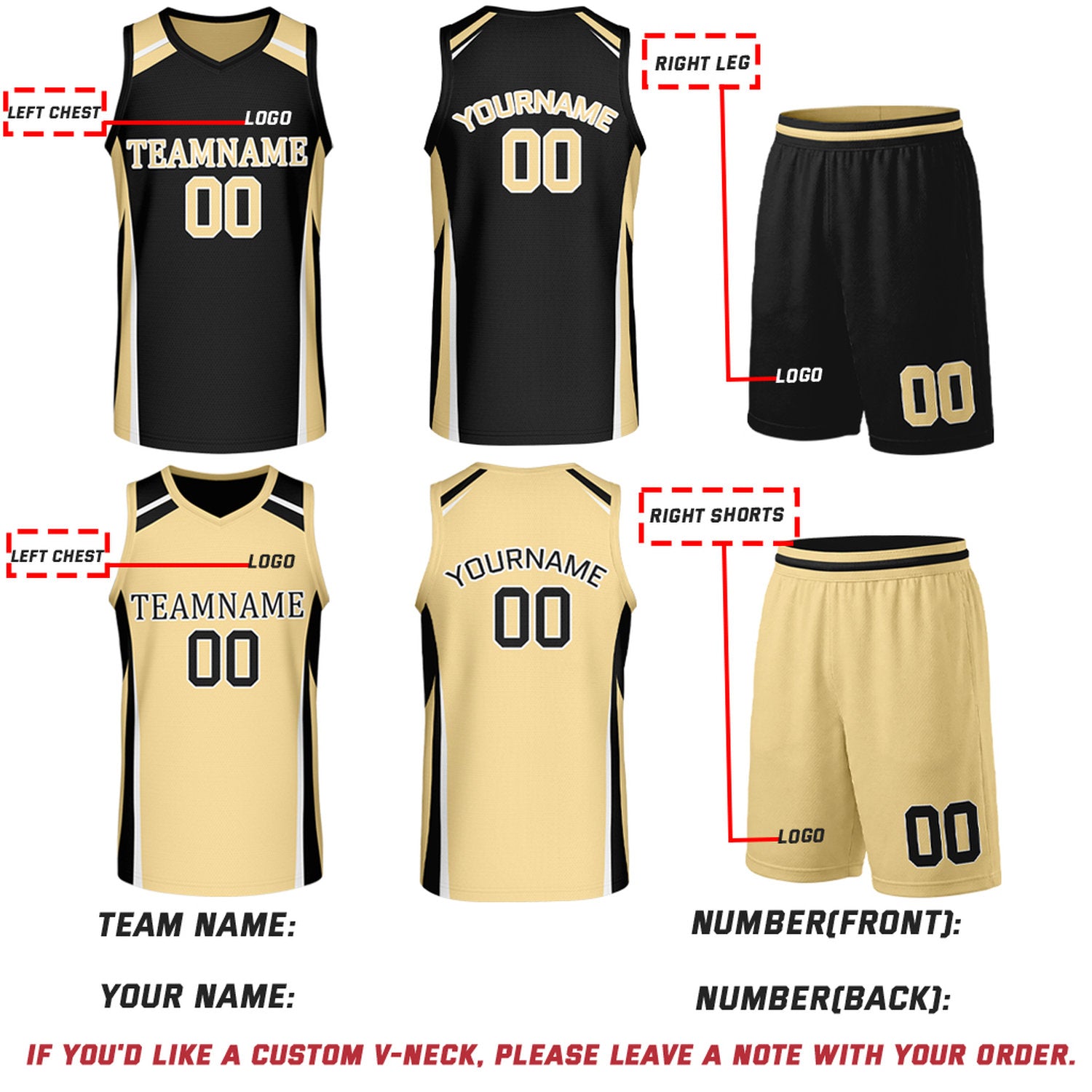 Custom Black & Gold Reversible Basketball Jerseys | Personalized Team Uniforms Set for Men Women