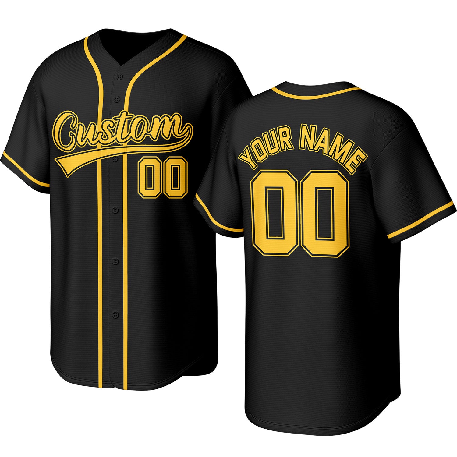 Custom black baseball jersey with stitched logo, personalized name & number, button-front short-sleeve sports uniform for team men women youth game practice - Vosoli