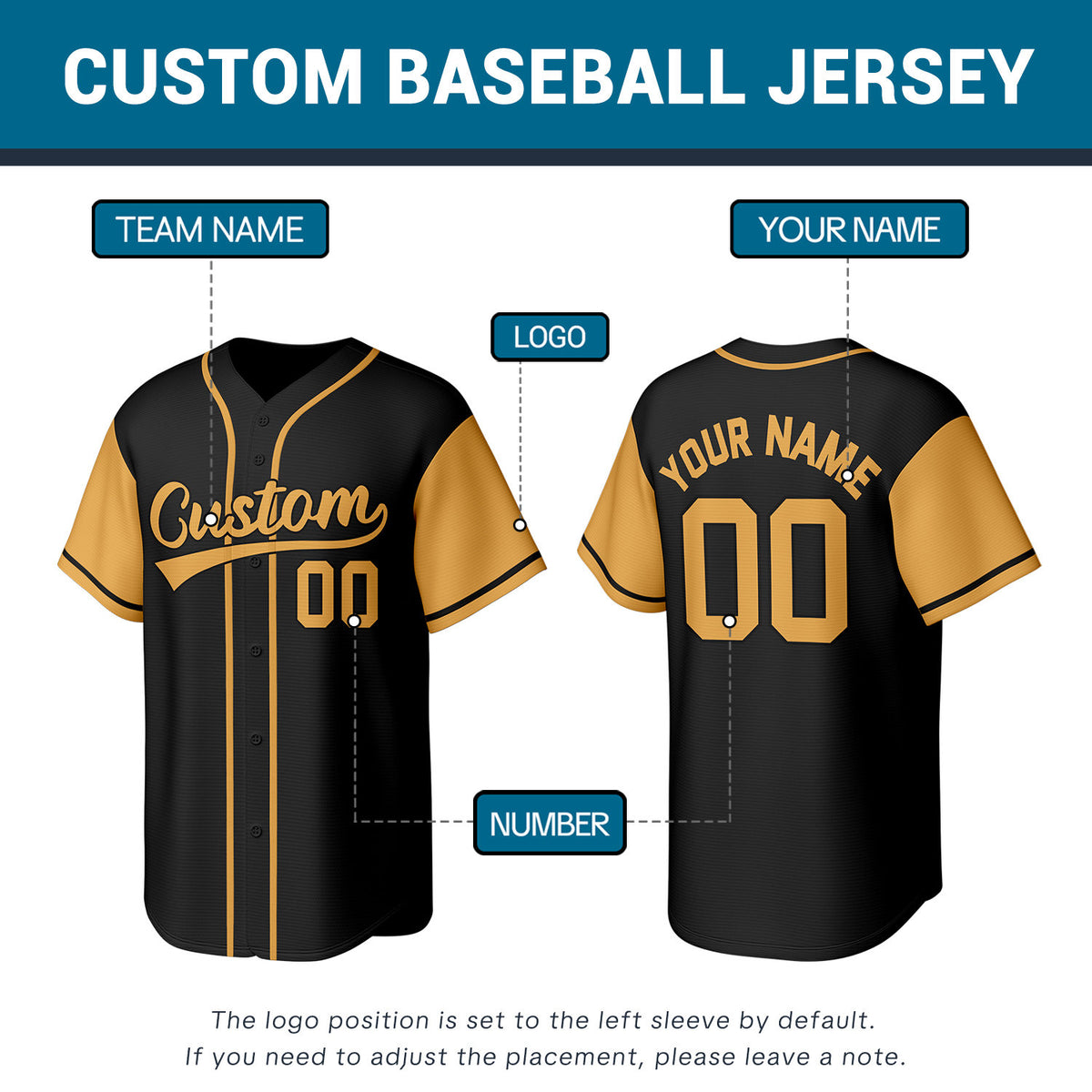 Custom Black & Gold Stitched Baseball Jersey | Personalized Name & Number | Team Uniform