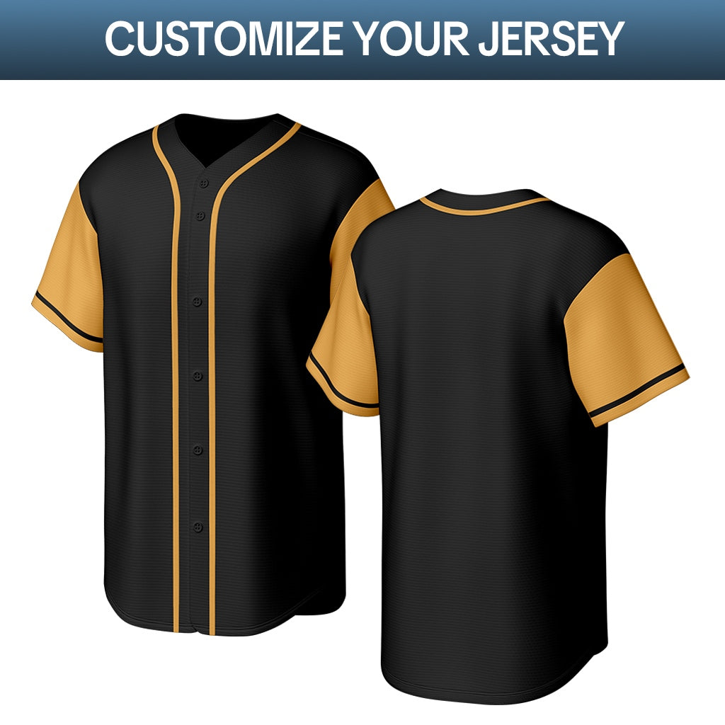 Custom Black & Gold Stitched Baseball Jersey | Personalized Name & Number | Team Uniform