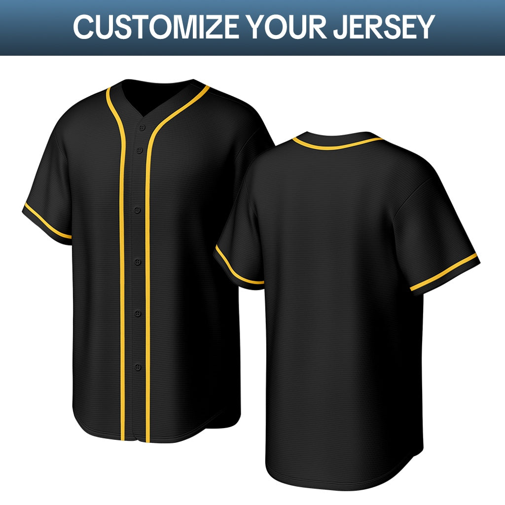 Custom Black & Gold Stitched Baseball Jersey | Personalized Name & Number | Team Uniform
