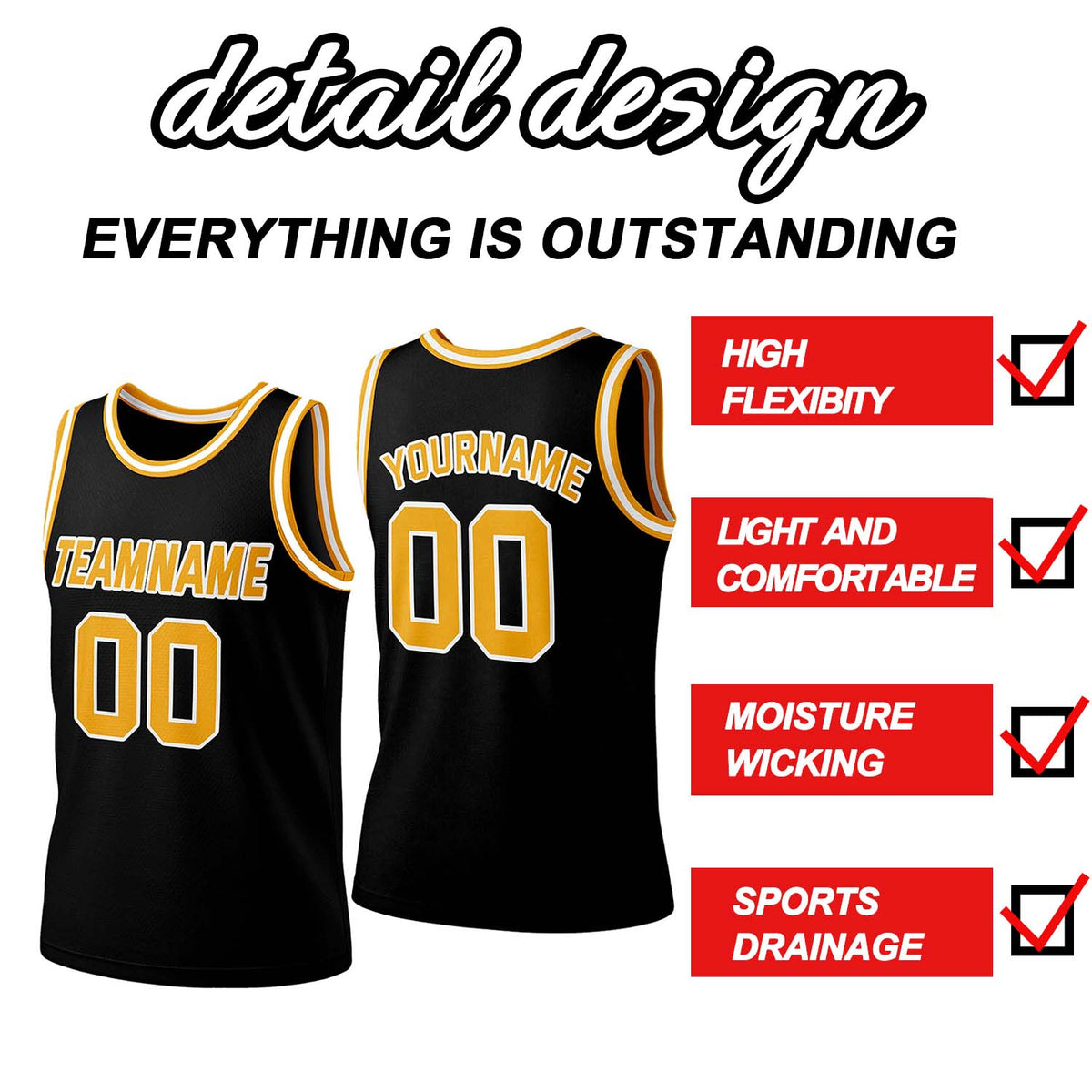 Custom Black & Gold White Mesh Basketball Jersey | Personalized Team Uniform