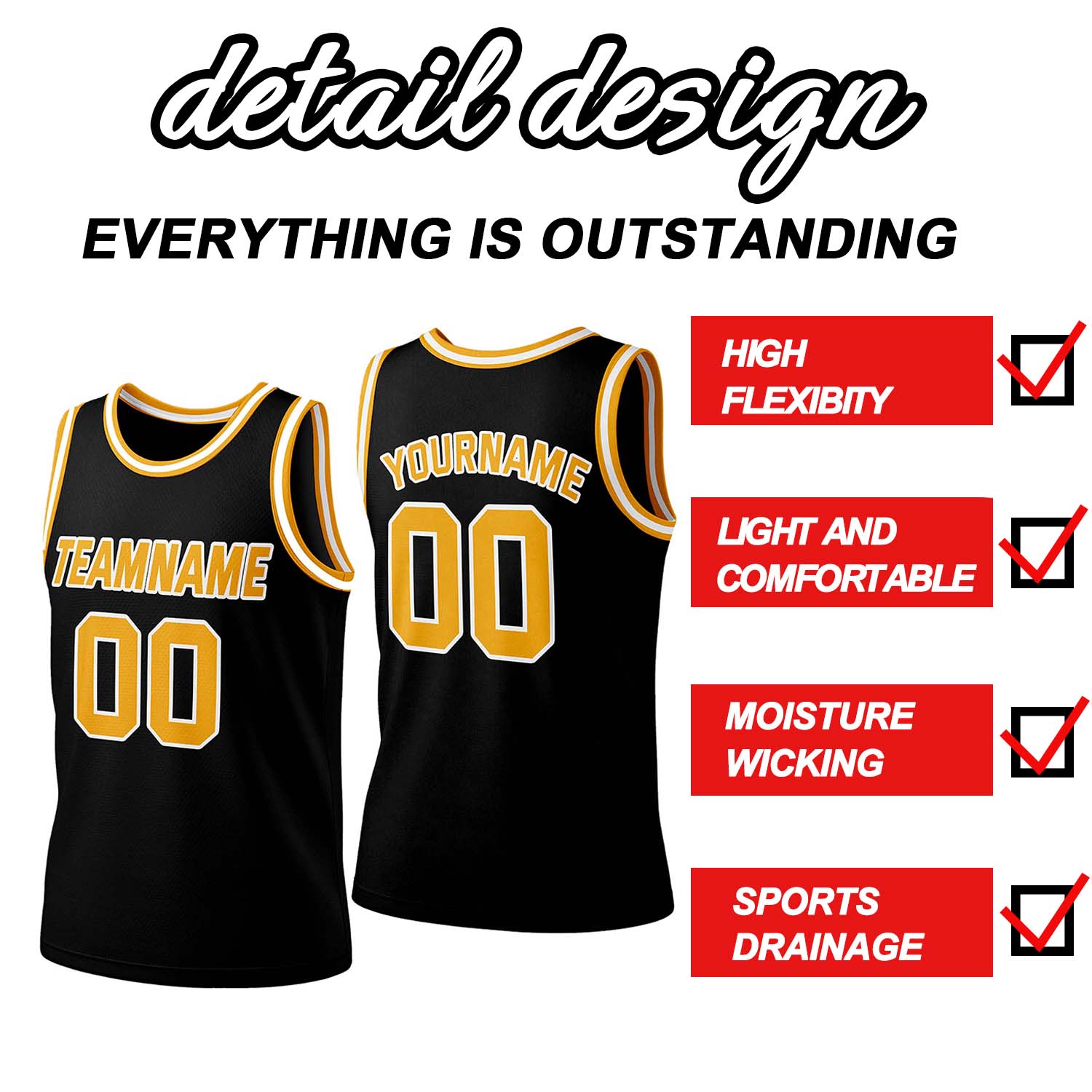 Custom Black & Gold White Mesh Basketball Jersey | Personalized Team Uniform