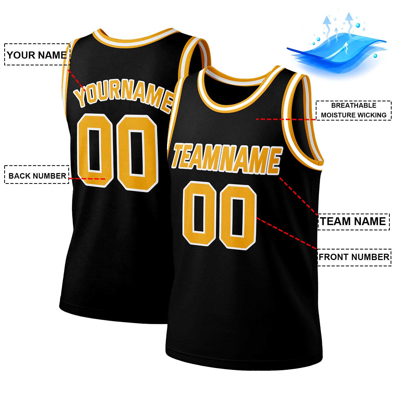 Custom Black & Gold White Mesh Basketball Jersey | Personalized Team Uniform