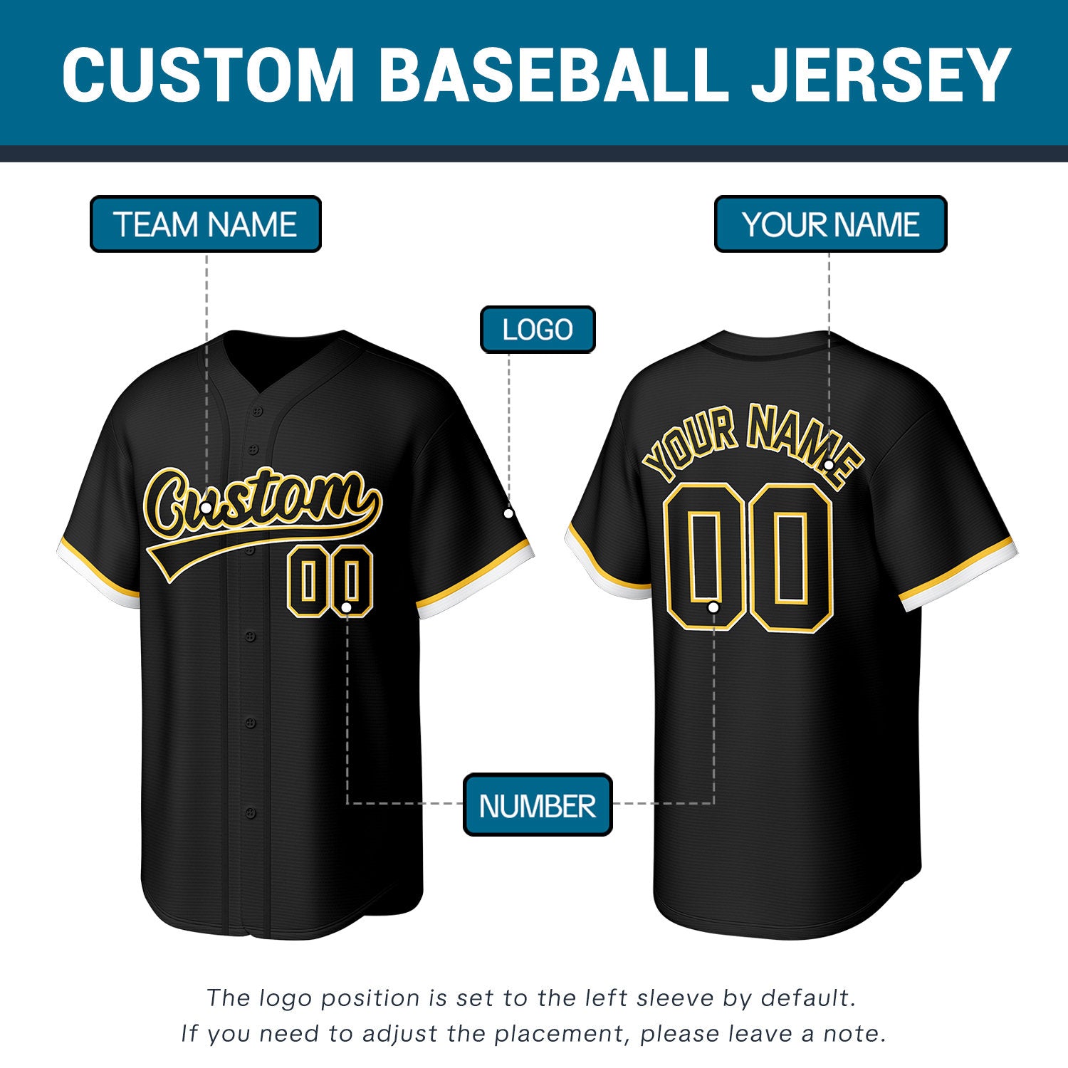 Custom Black Stitched Baseball Jersey | Personalized Name & Number | Team Uniform
