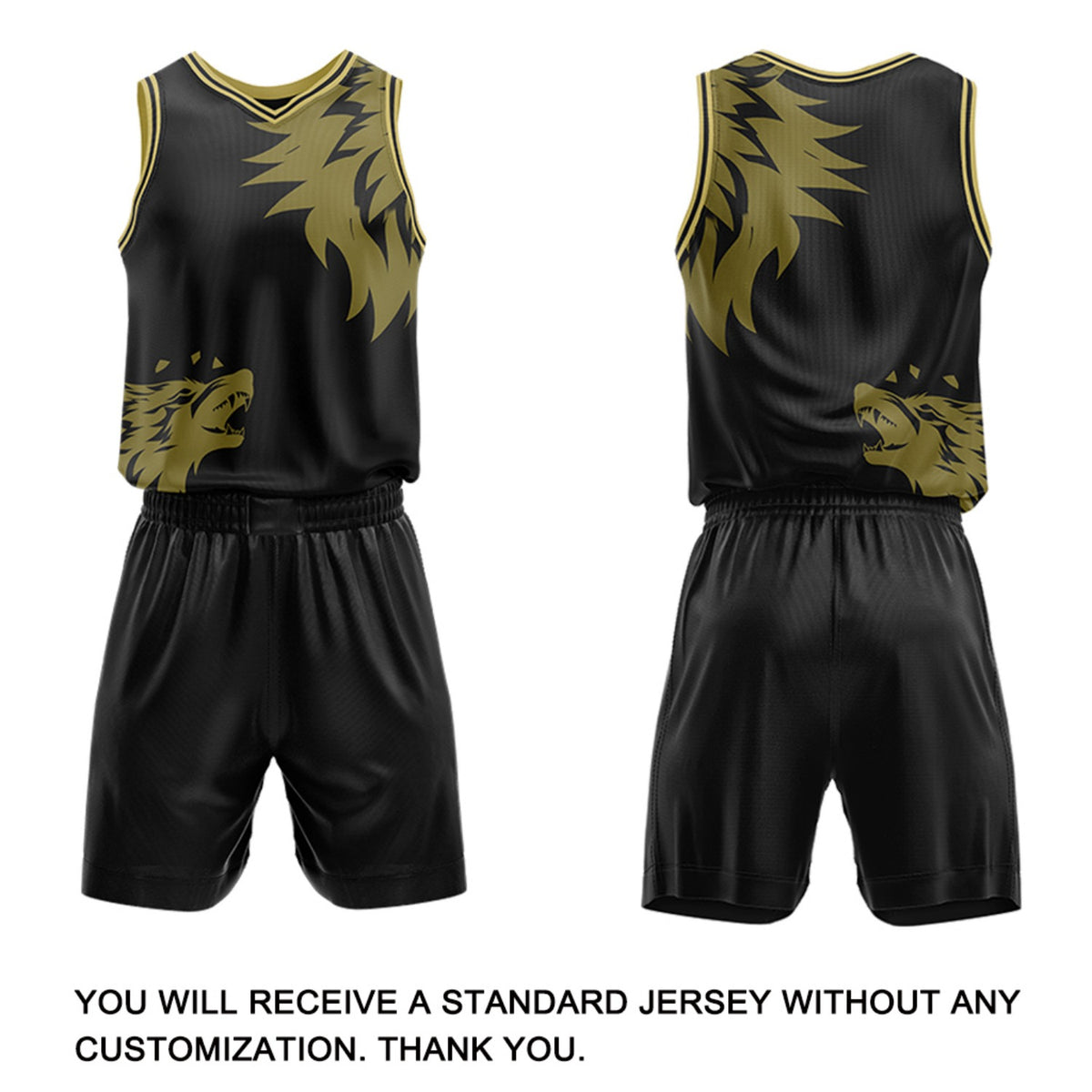Custom Black & Gold Wolf Theme Basketball Jersey & Shorts Set | Personalized Team Uniform