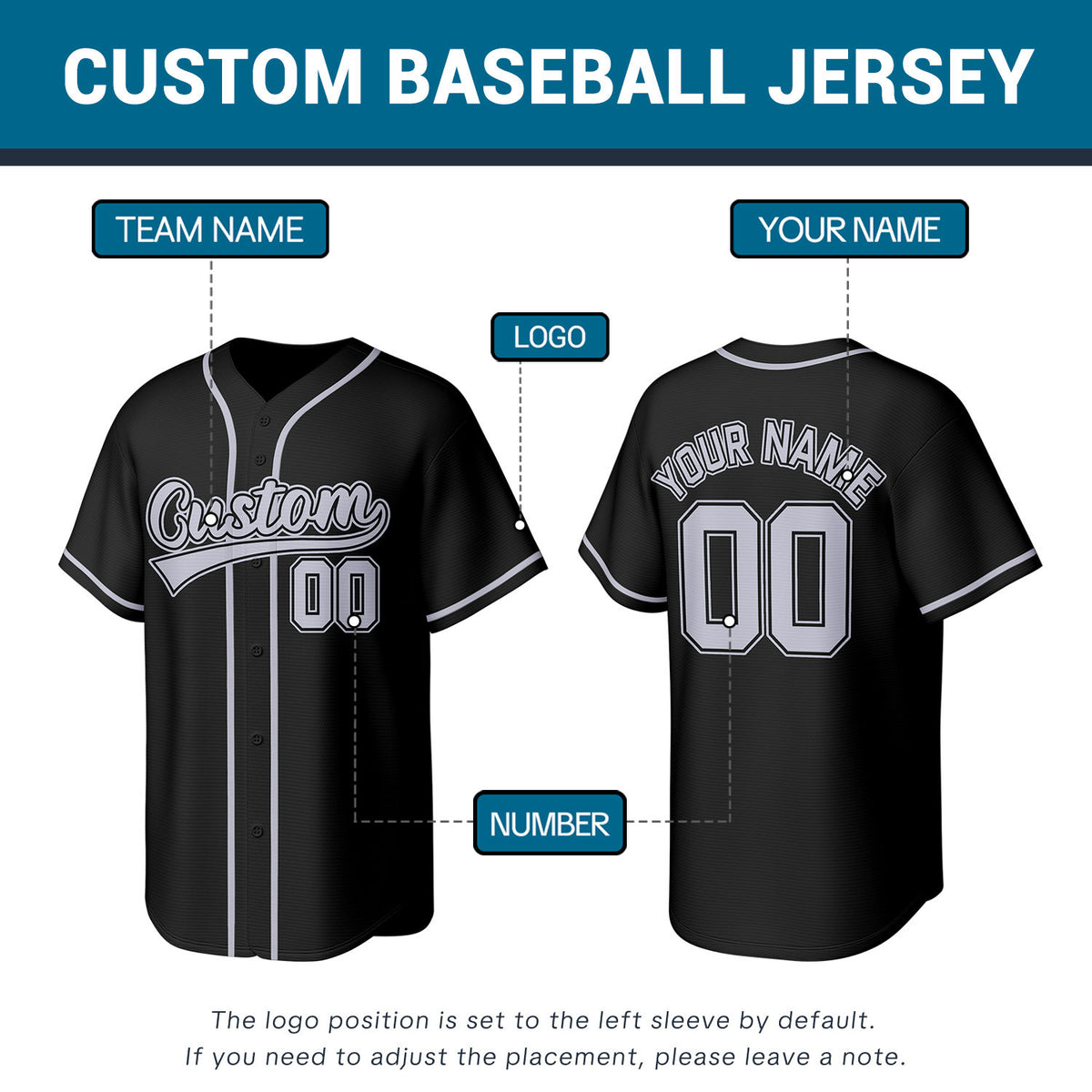 Custom Stitched Baseball Jersey Black Gray | Personalized Name & Number | Team Uniform