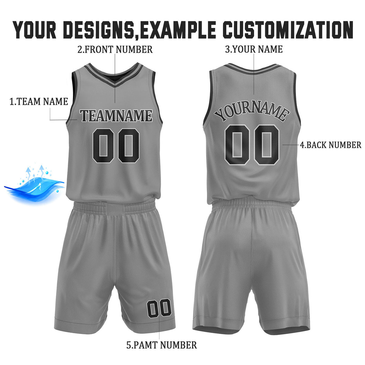 Custom Black & Gray Reversible Basketball Jersey Shorts Set | Personalized Full Team Uniform