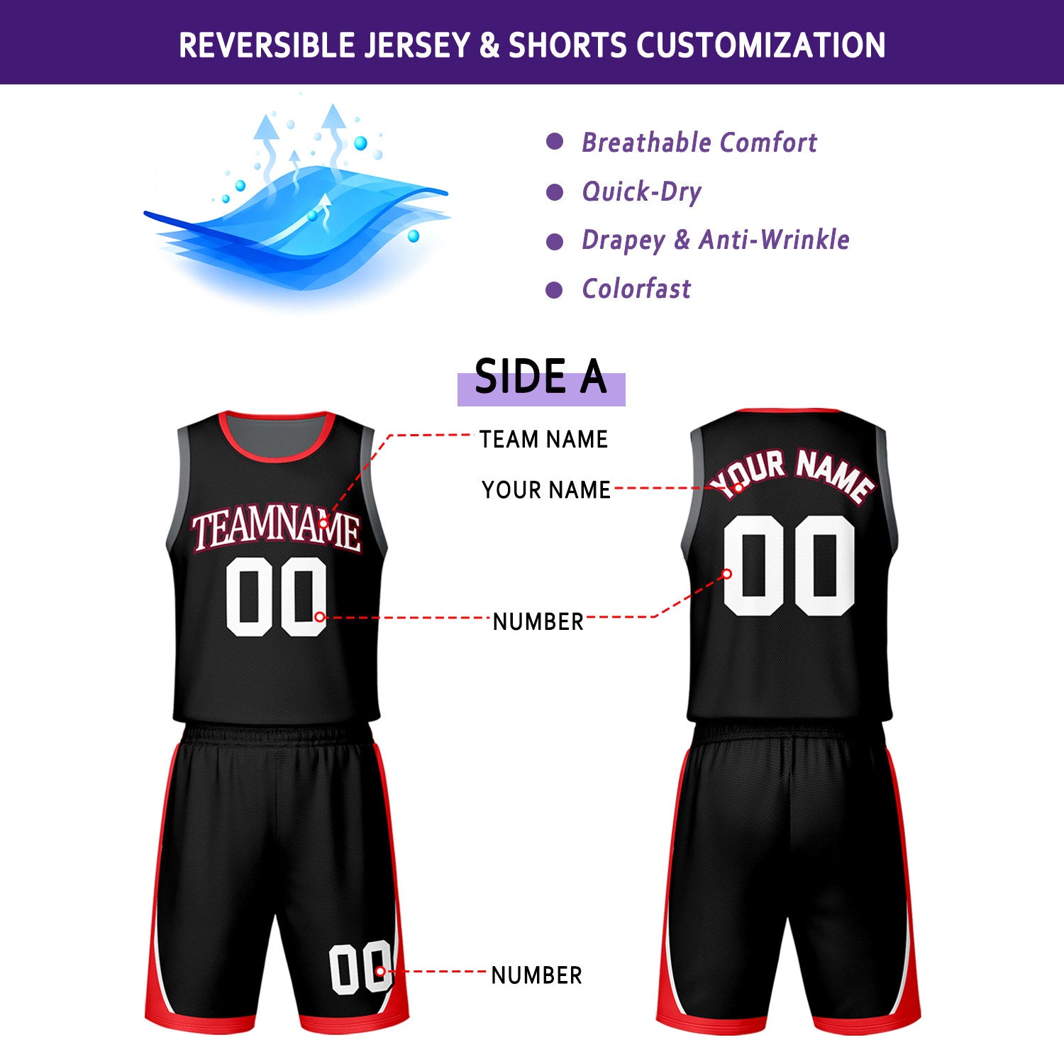 Custom Black & Gray Reversible Basketball Jersey Shorts Set | Personalized Team Uniform